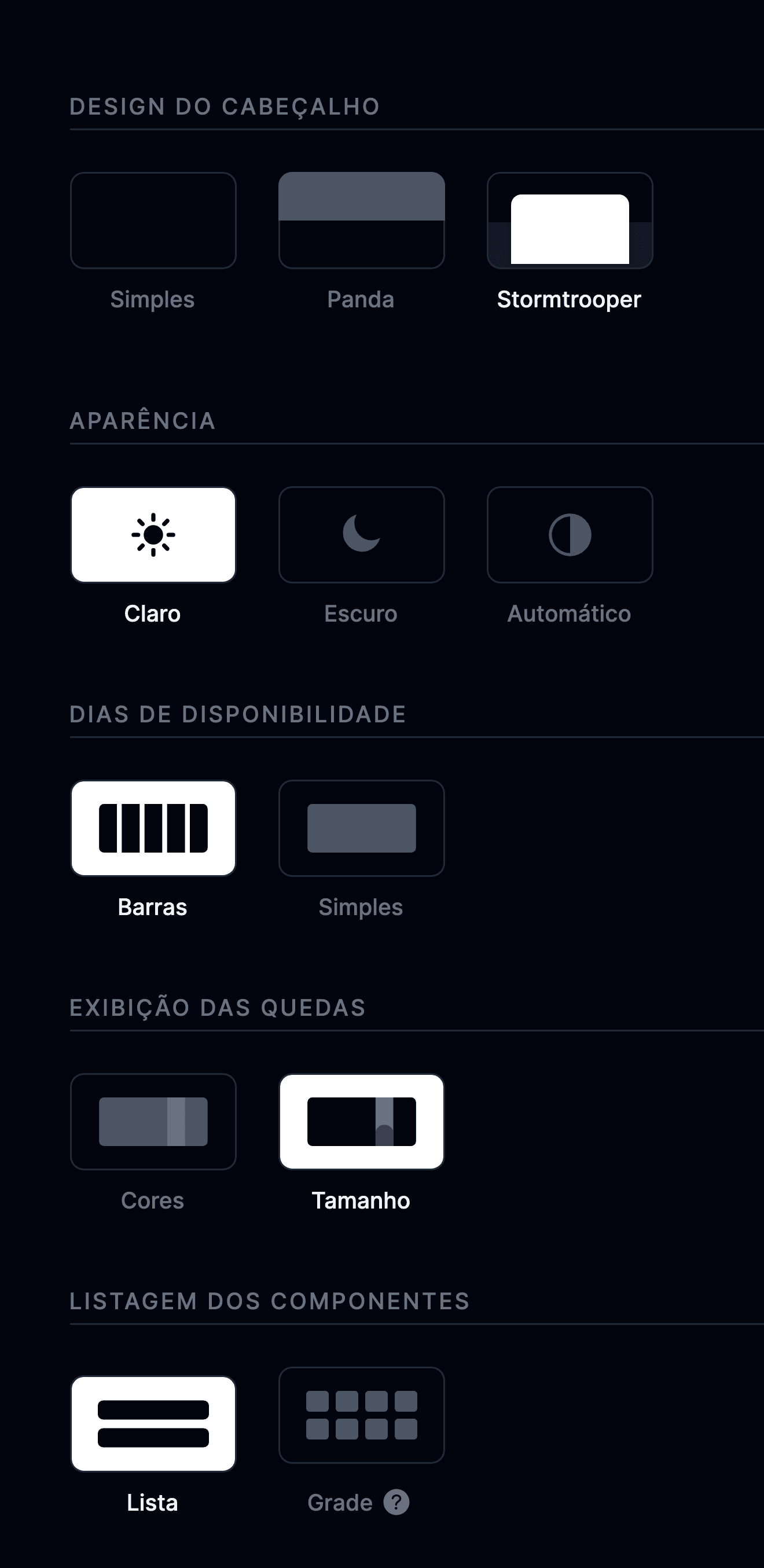 Configurações de design