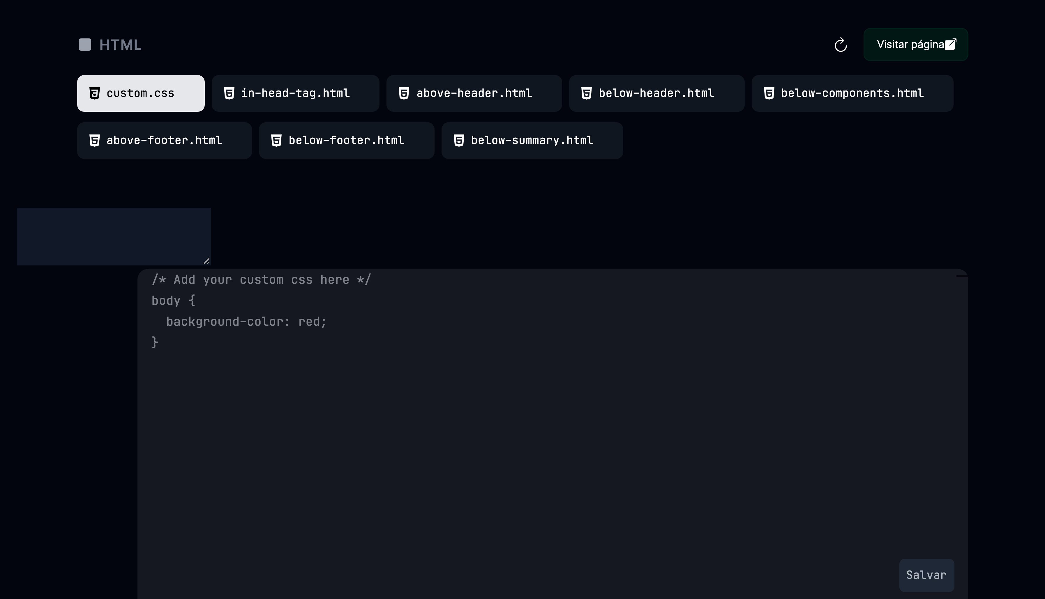 Configurações de HTML personalizado