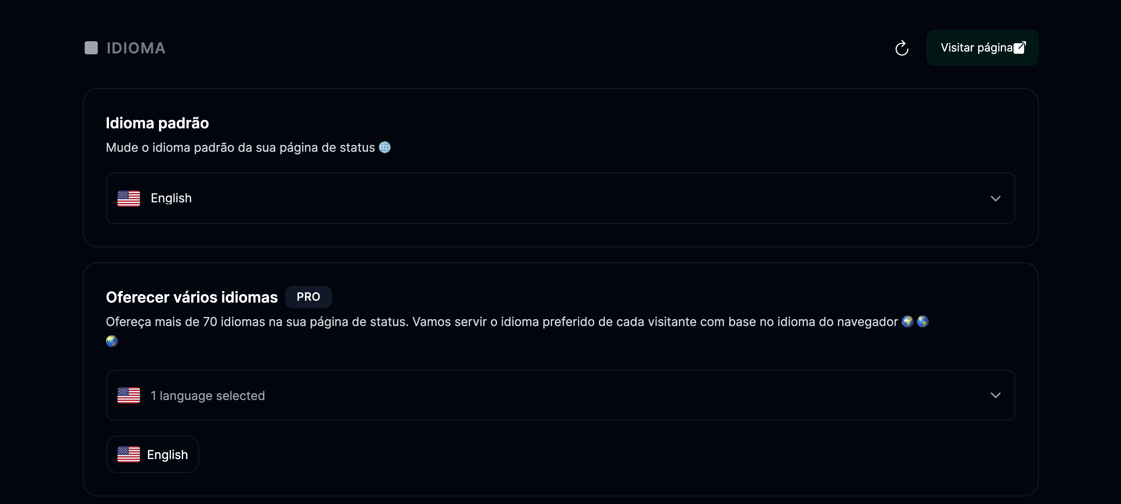 Configurações de idioma