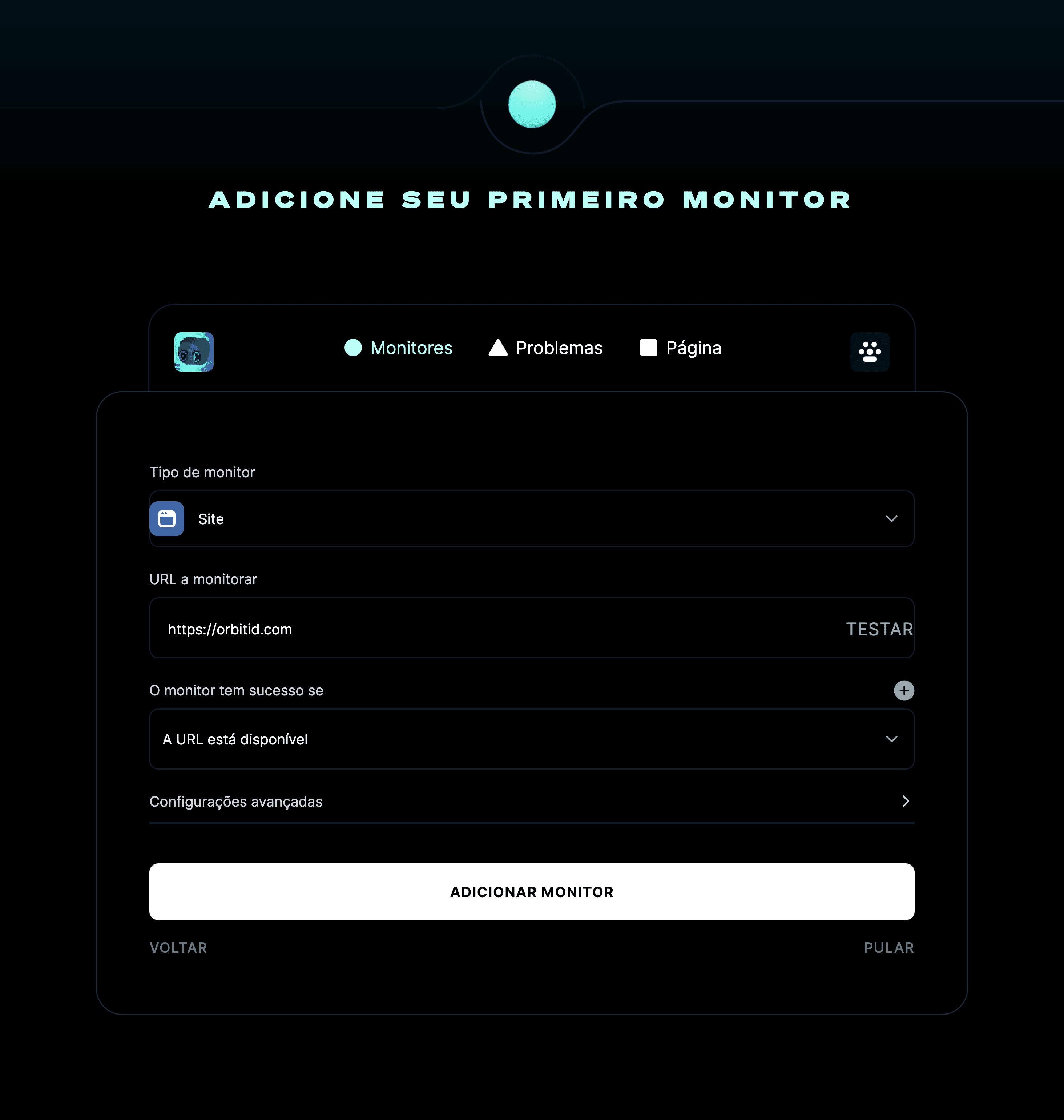 Adicione seu primeiro monitor