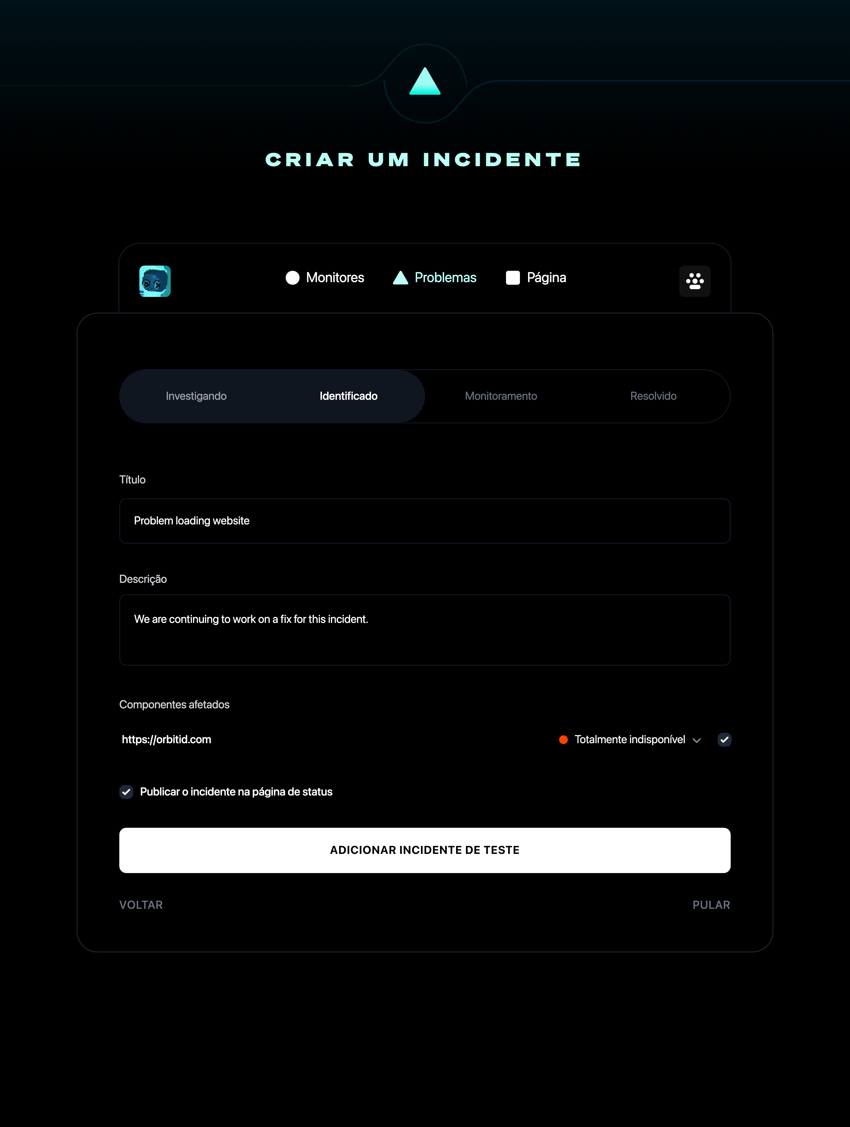 Criar um incidente