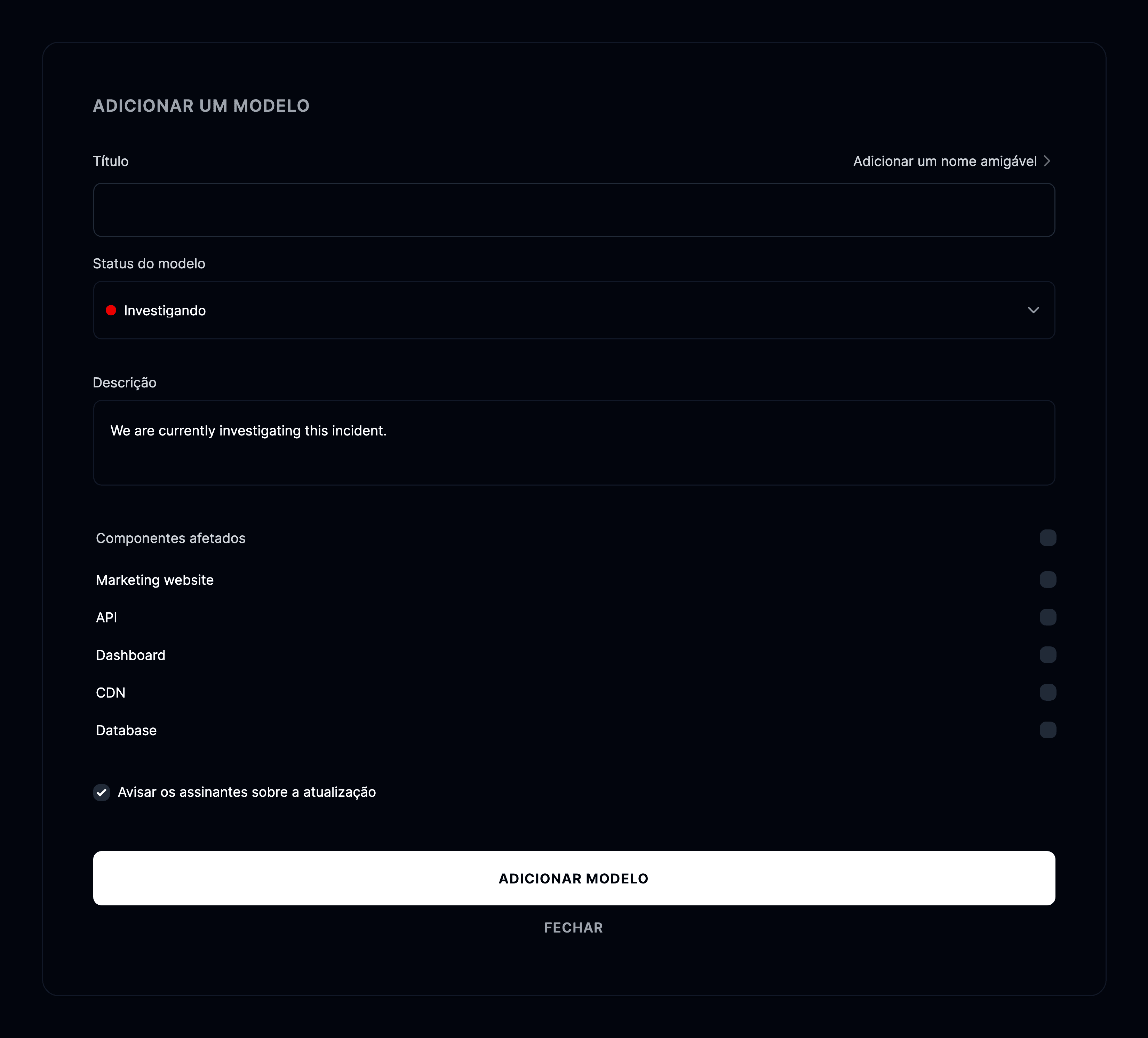 Adicionar um novo modelo