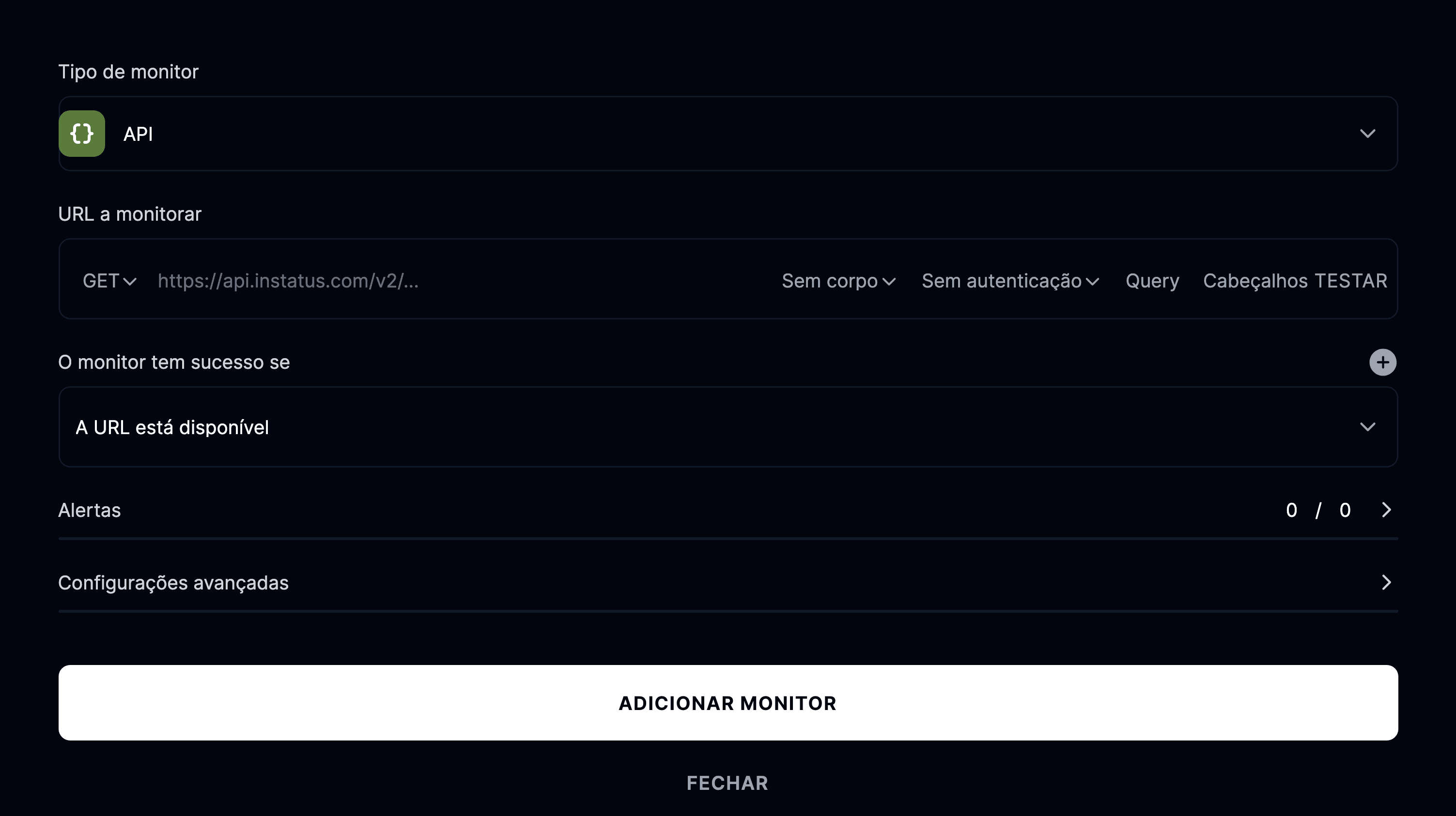 Adicionar monitor de API