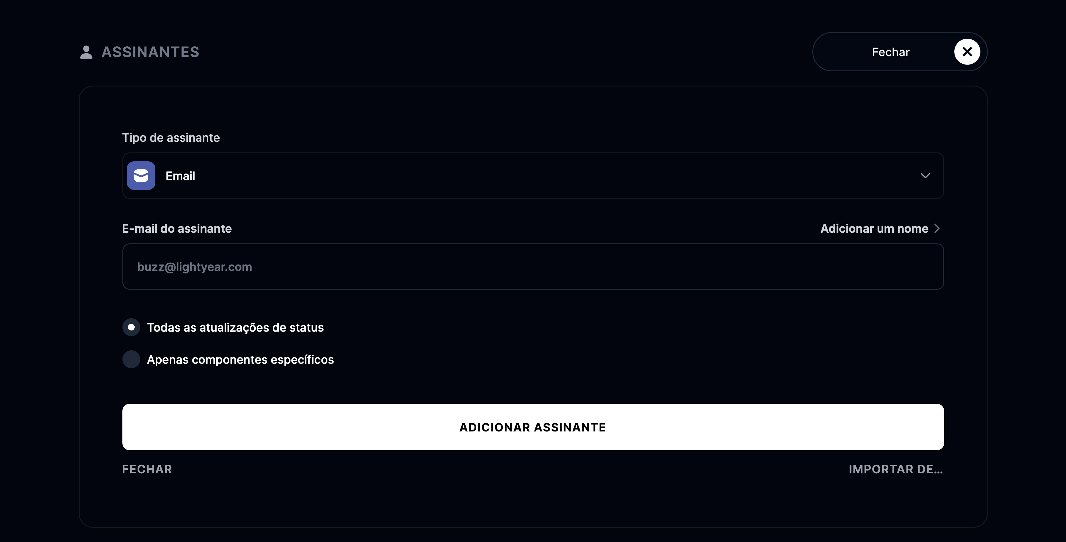 Adicionar assinante