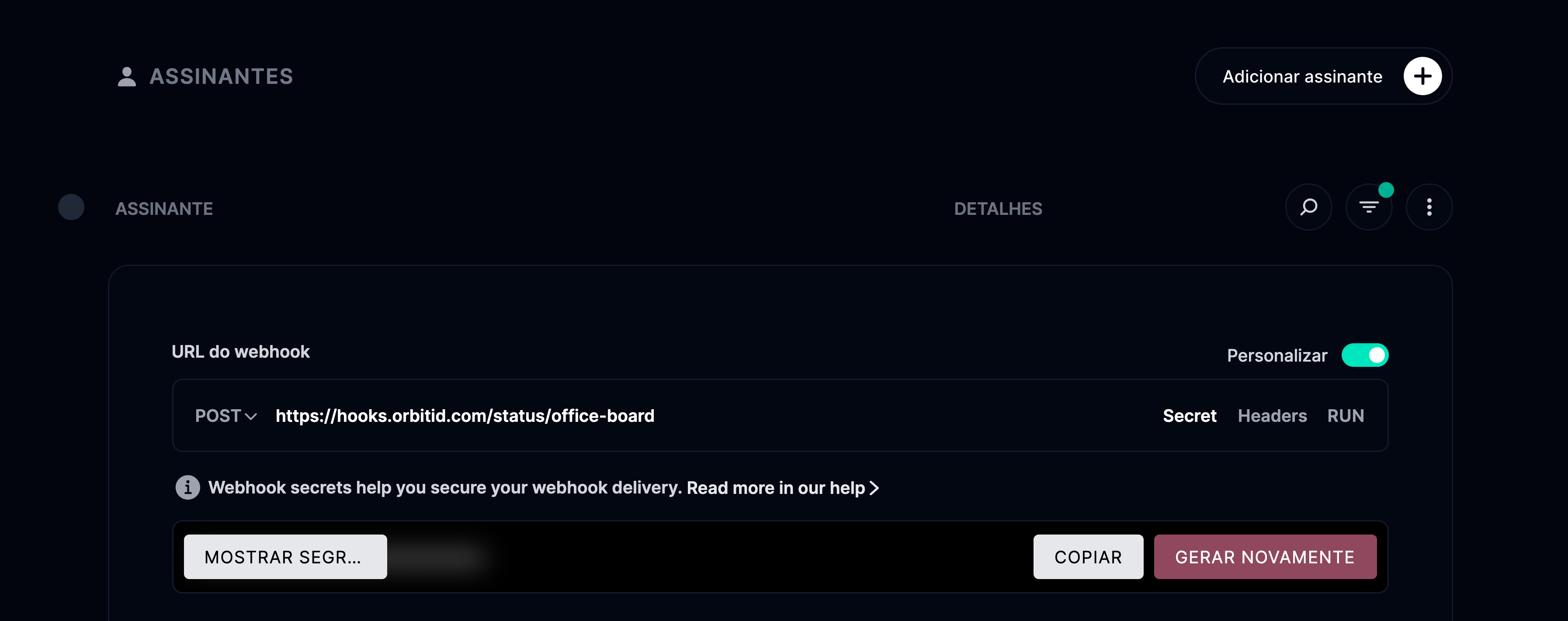 Segredo do webhook