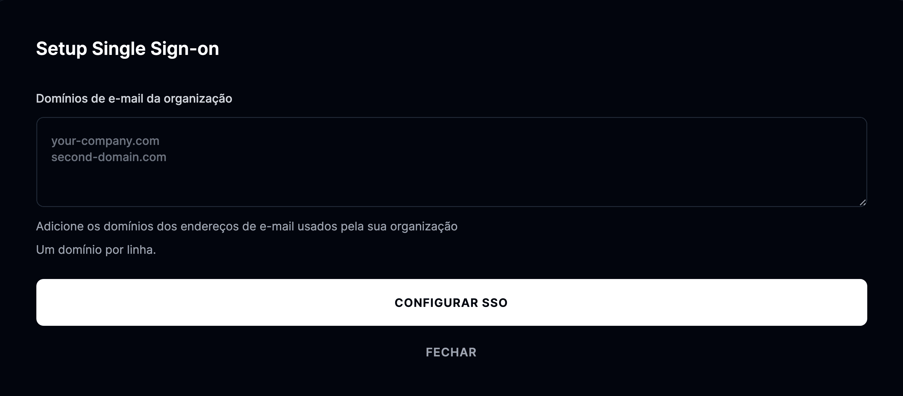 Domínios de e-mail da organização