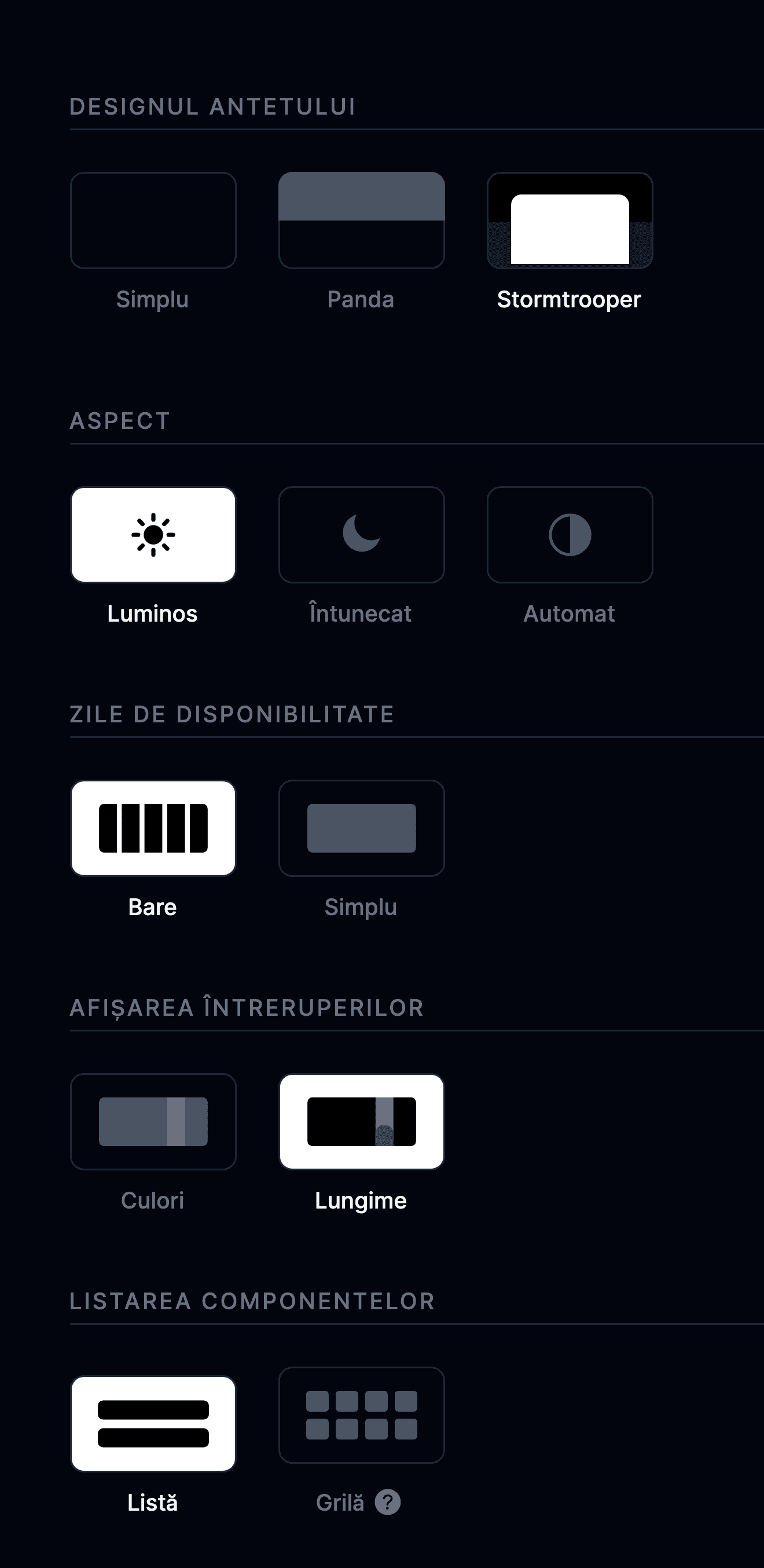 Setări de design