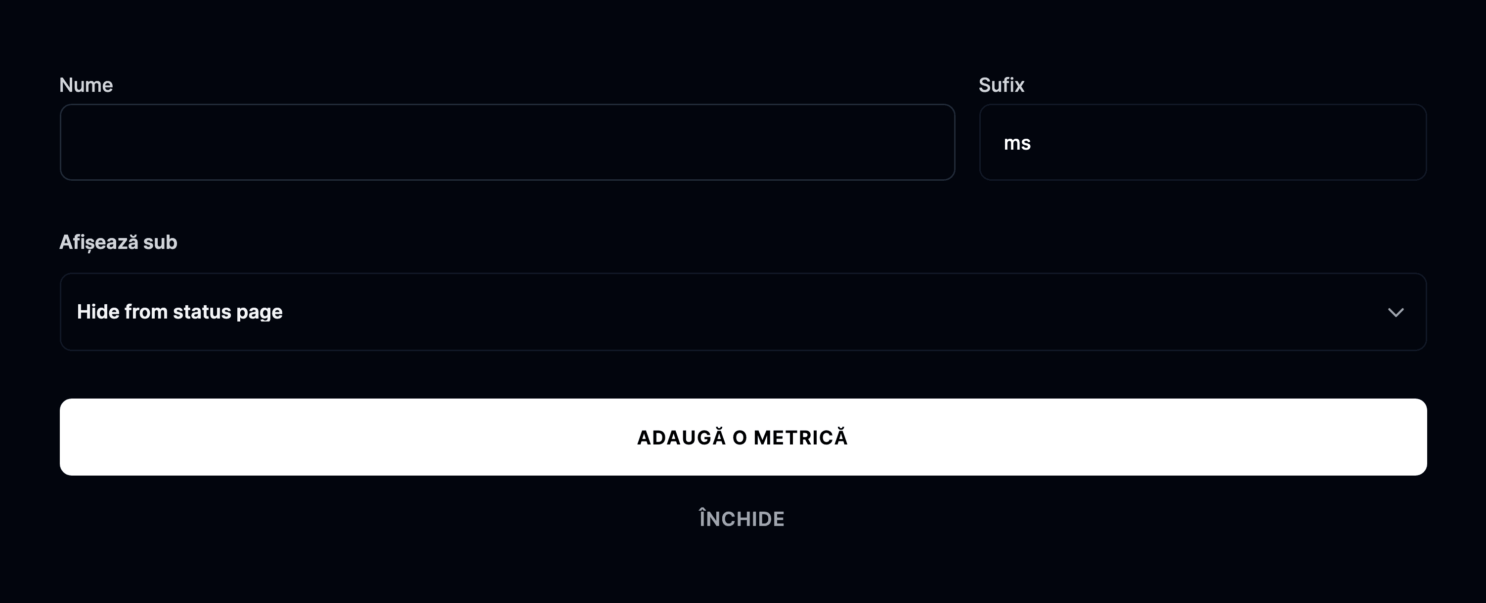 Formular de adăugare a unei metrici