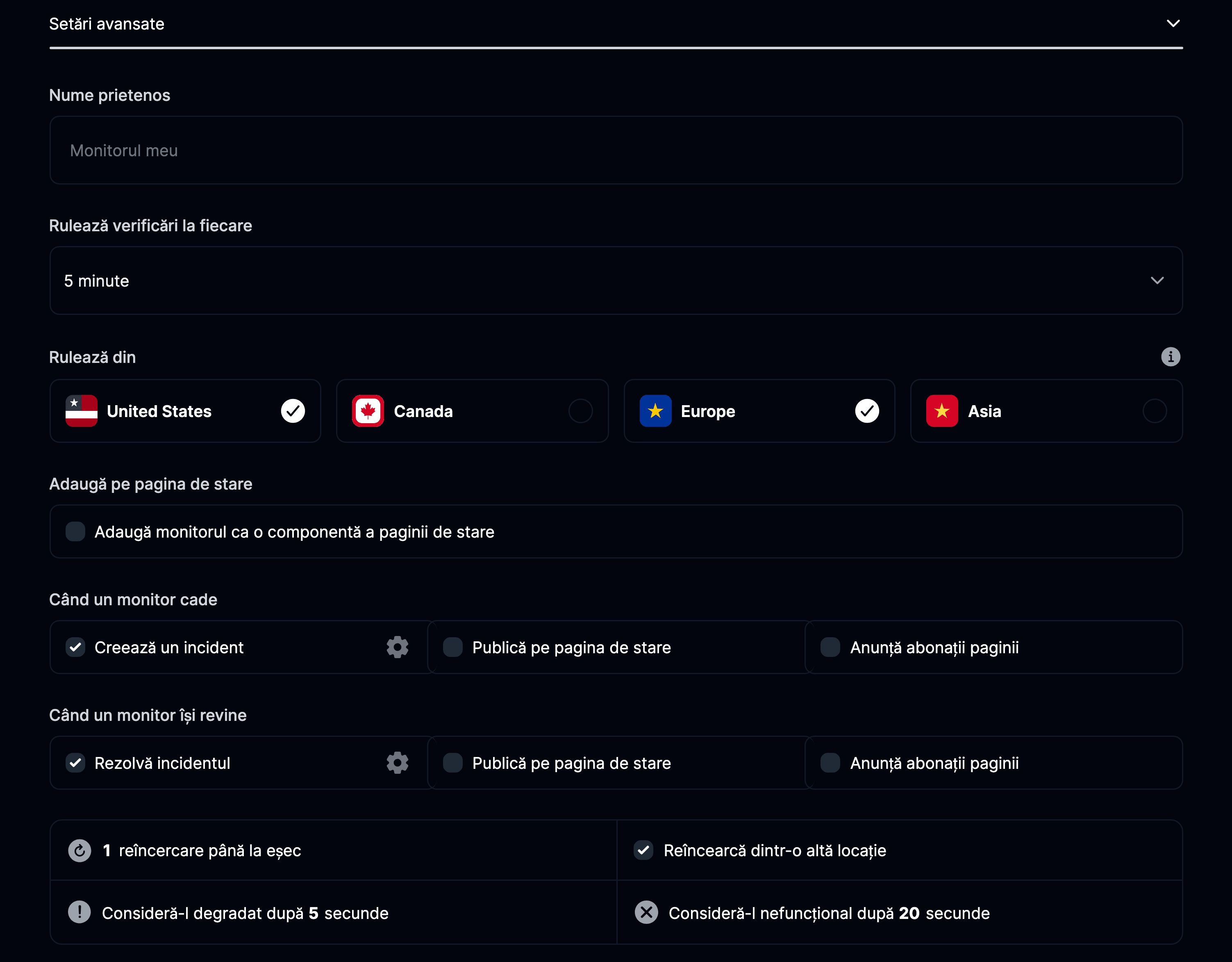 Setări avansate pentru monitor