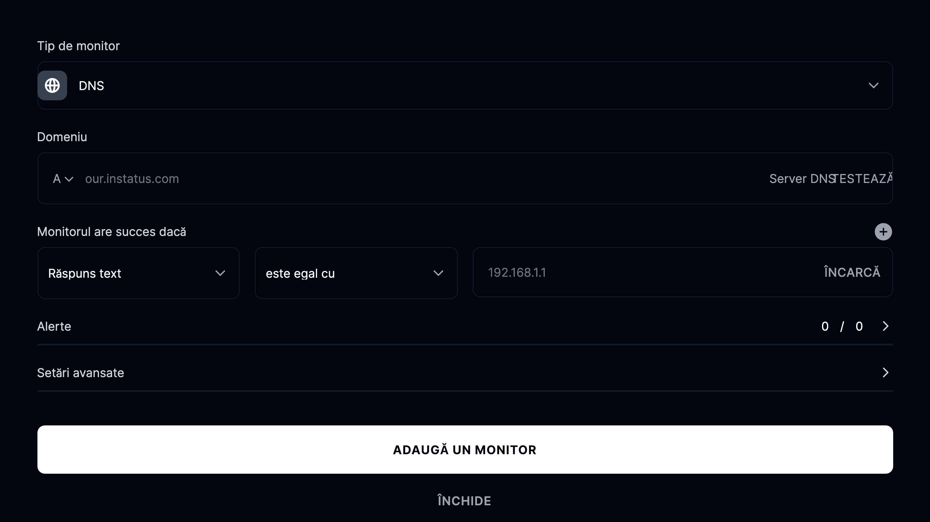 Adaugă un monitor DNS