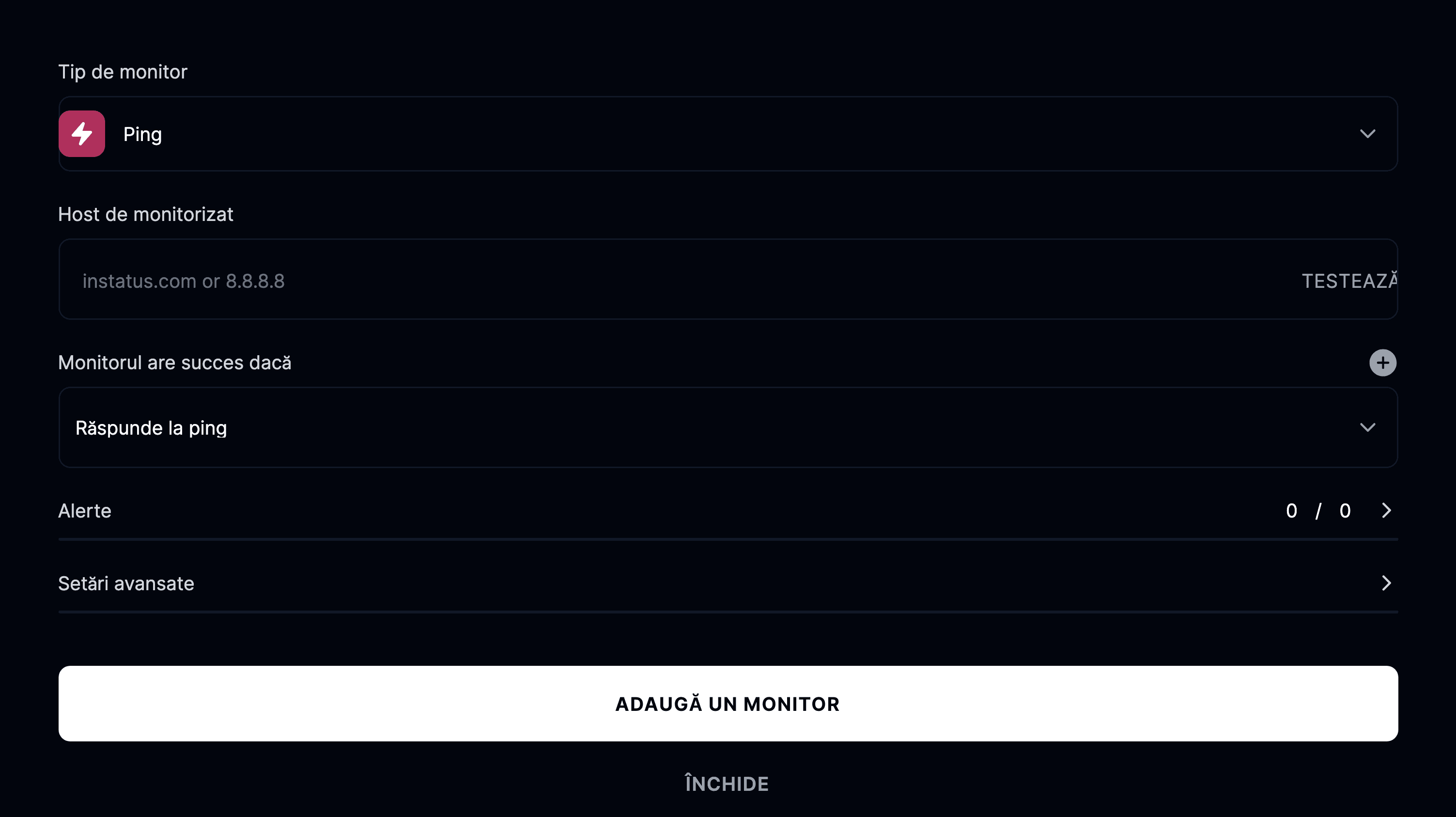 Adaugă un monitor ping