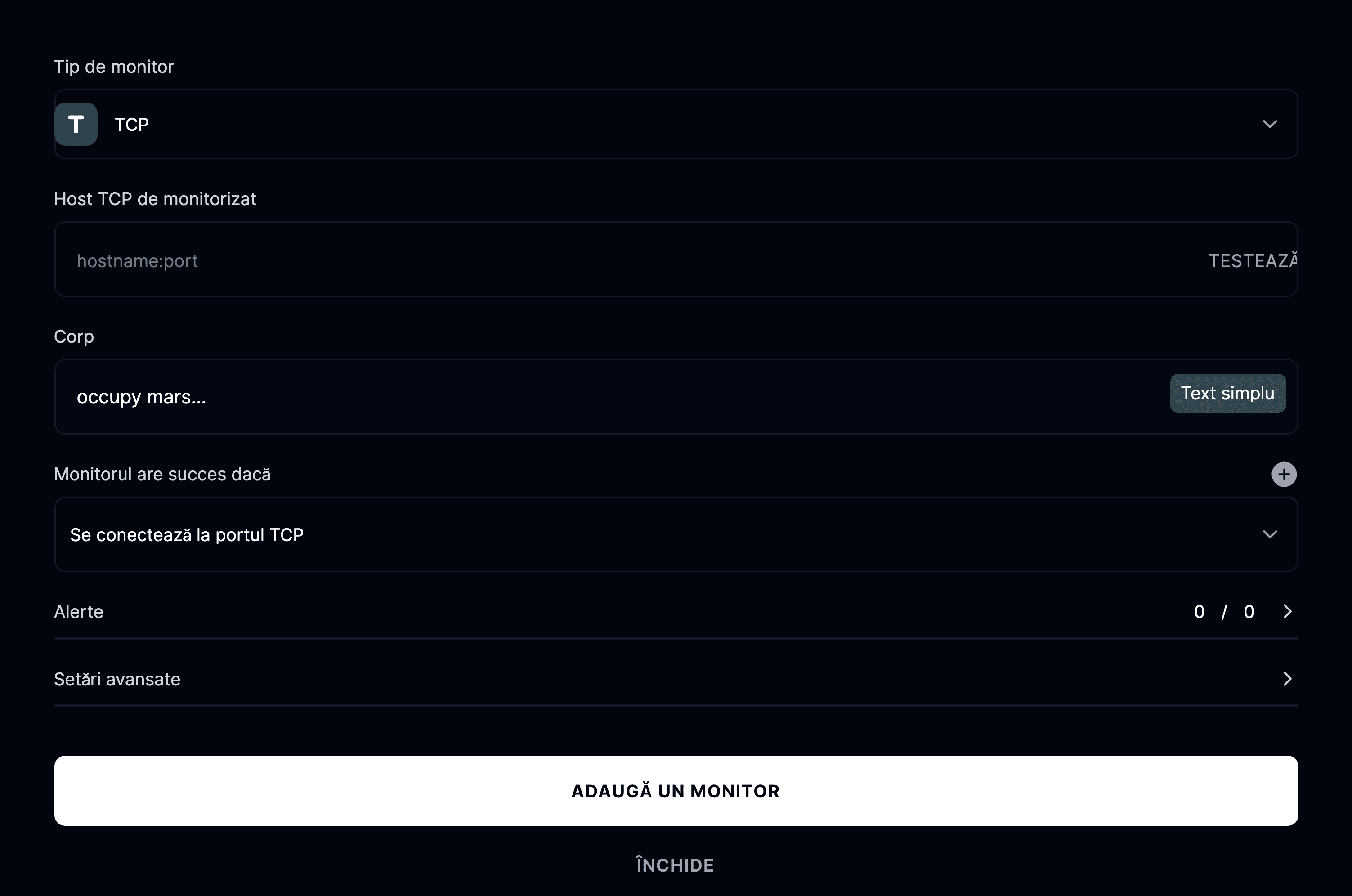 Adaugă un monitor TCP
