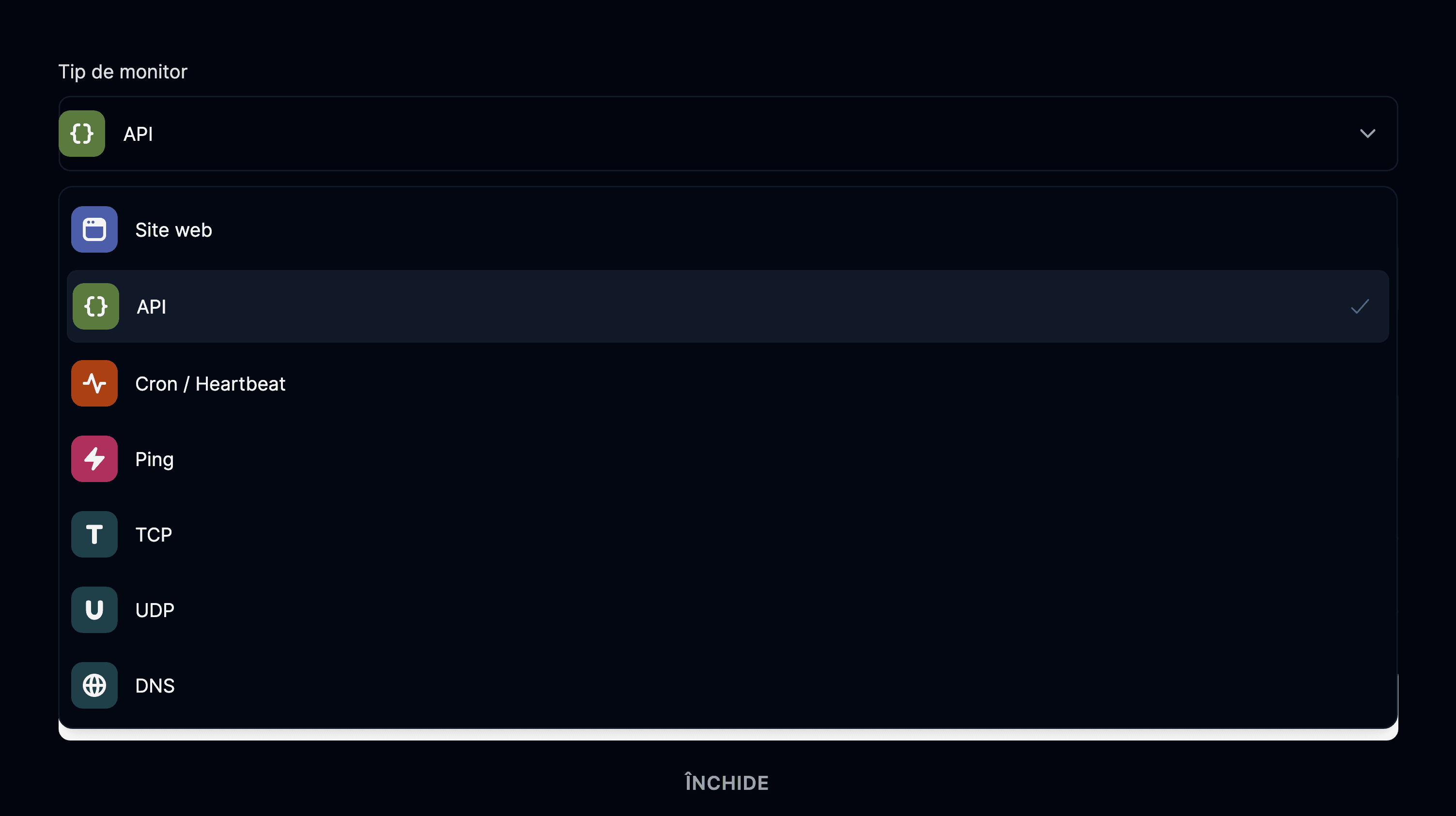 Tipul de monitor API