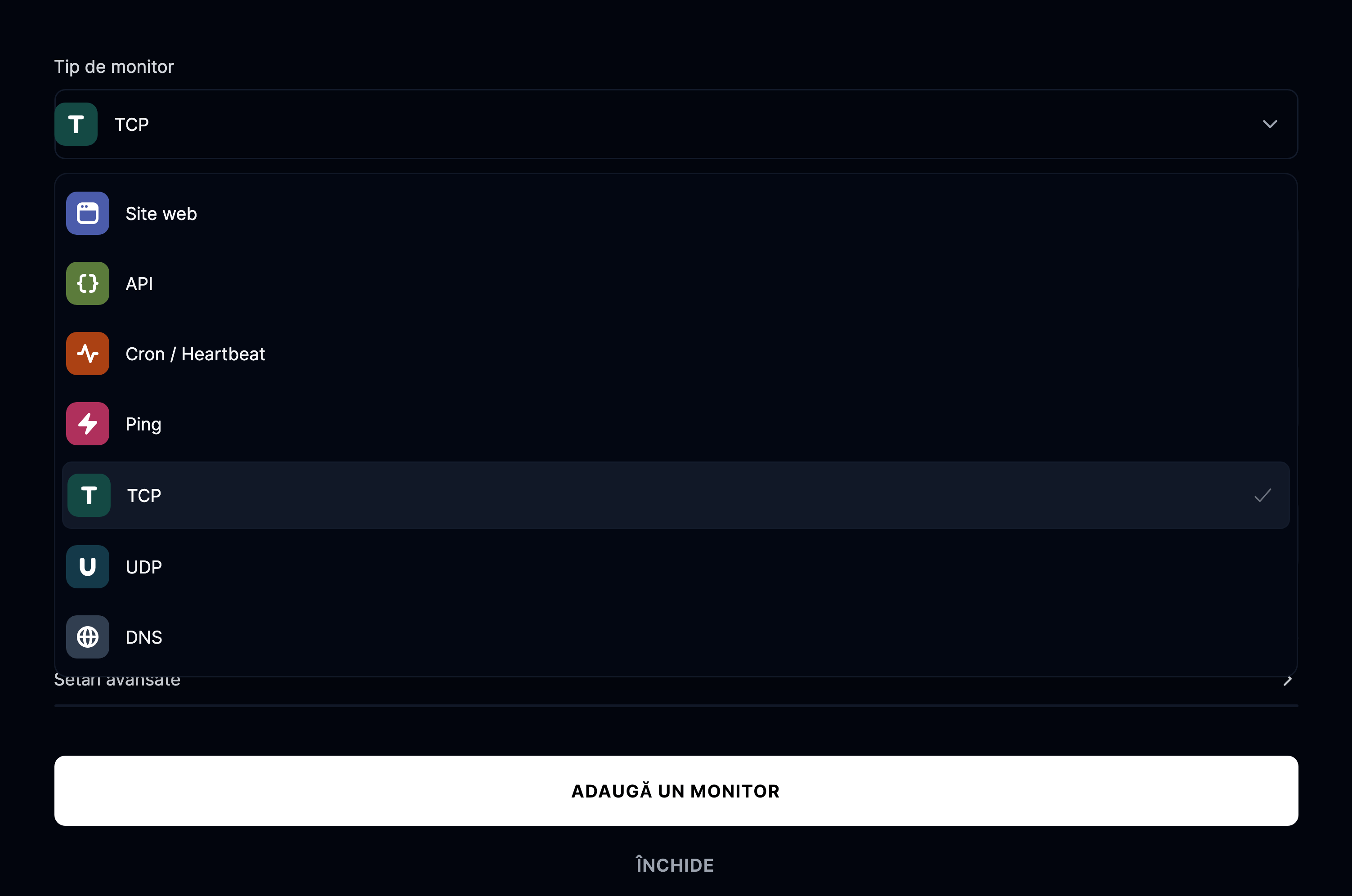 Tipul de monitor TCP