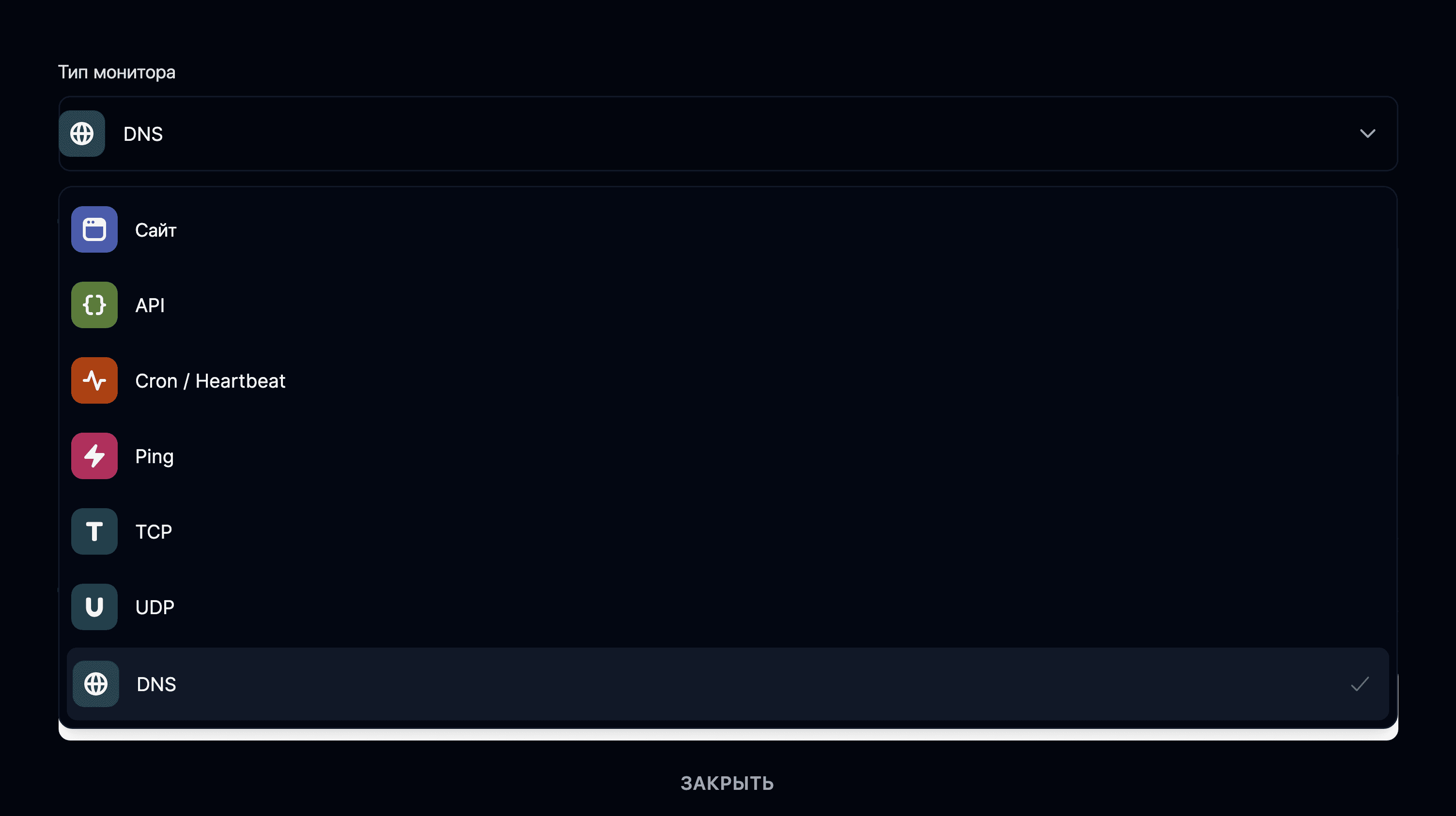 Тип монитора DNS