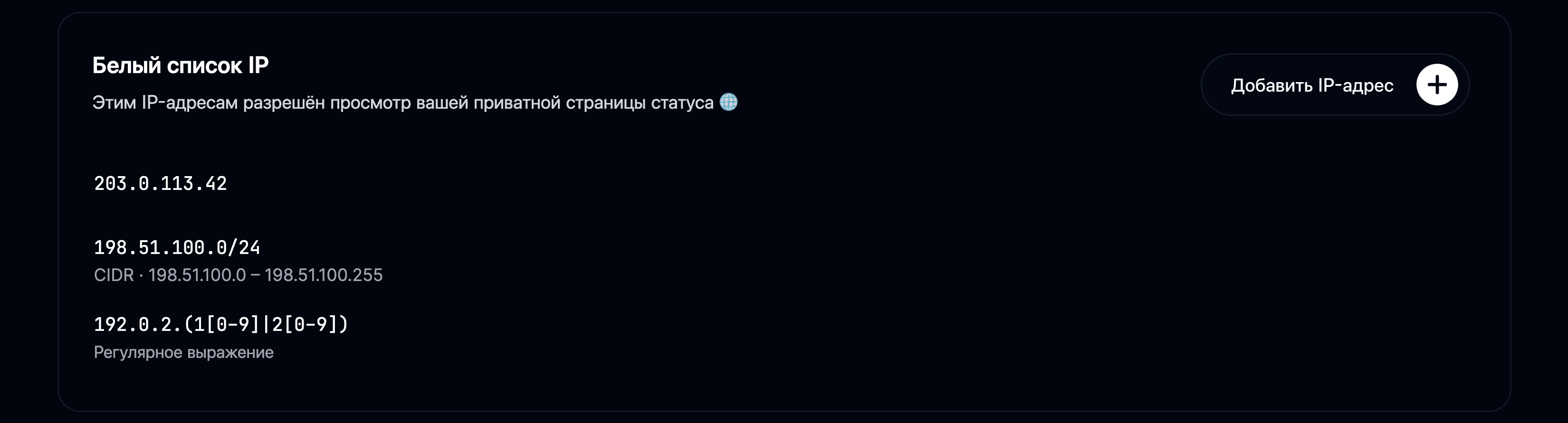 Разрешённые IP-адреса
