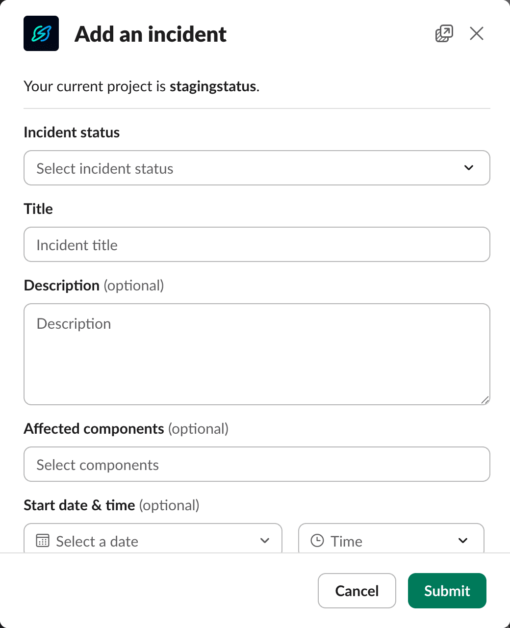 Declare an incident from Slack