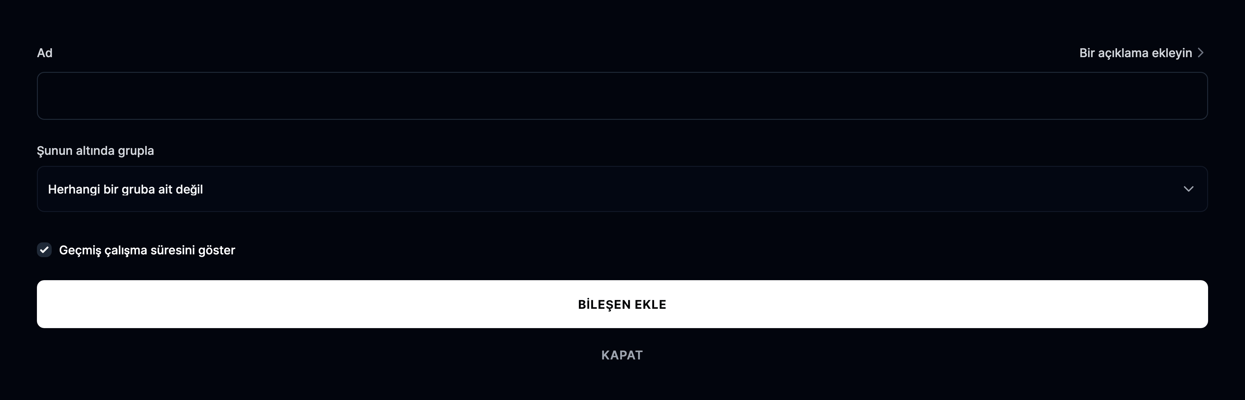 Yeni bir bileşen ekle