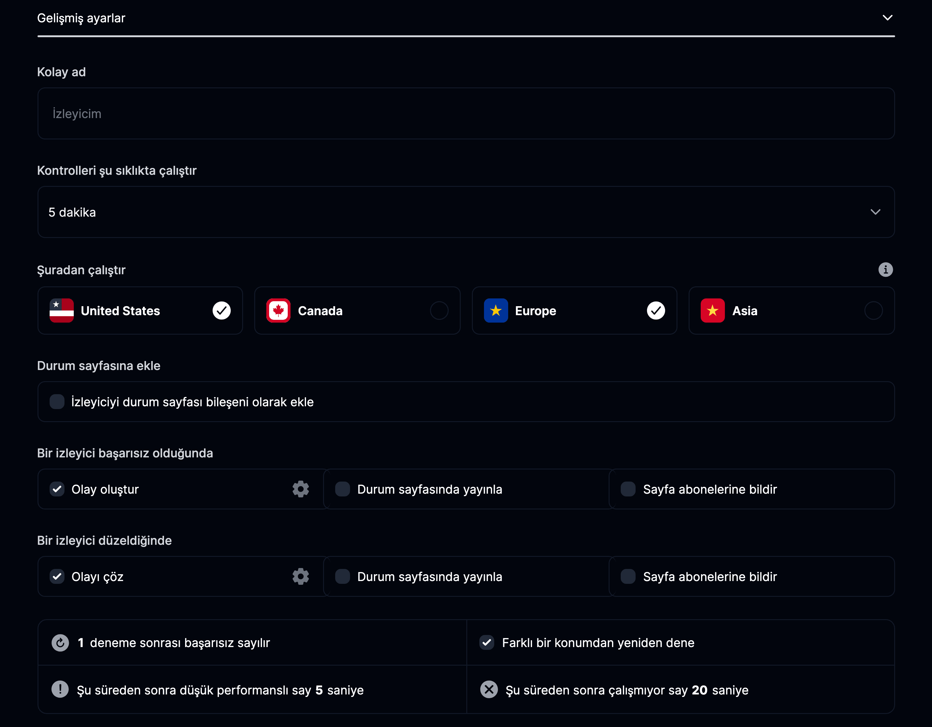 Gelişmiş izleyici ayarları