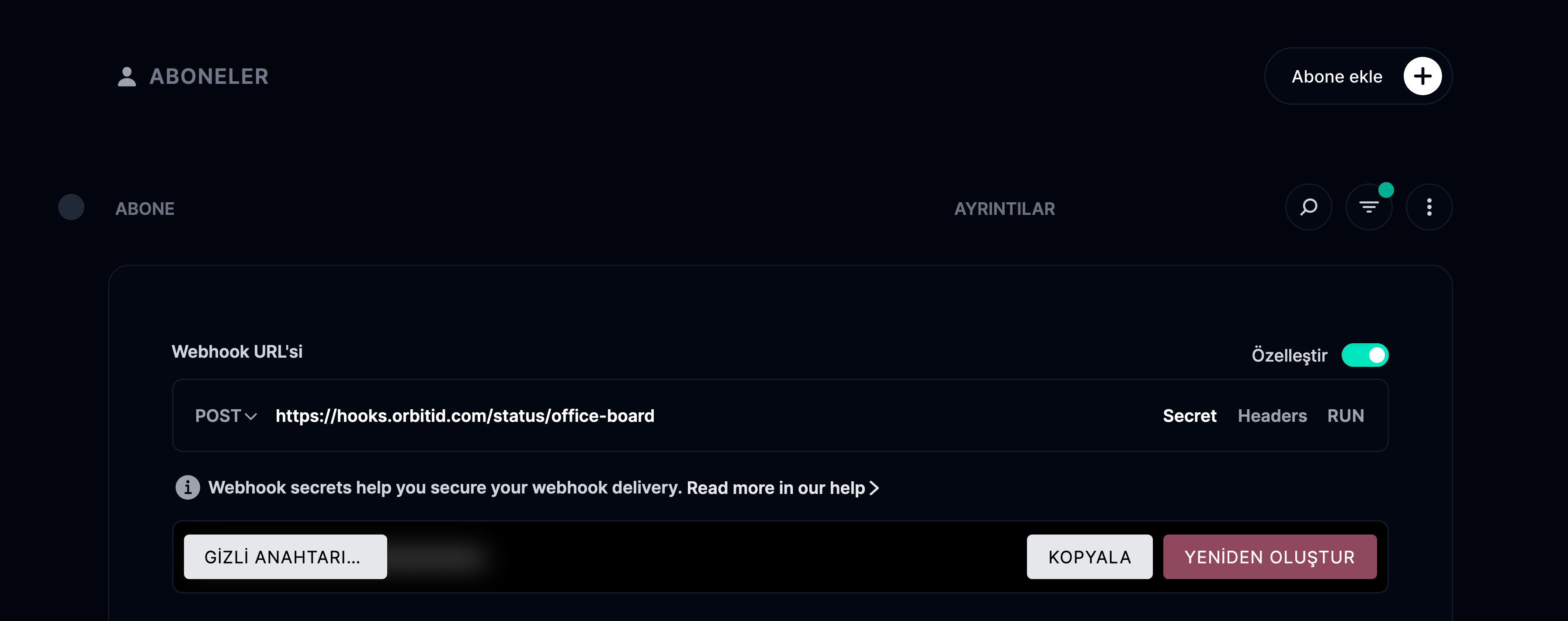 Webhook Gizli Anahtarı