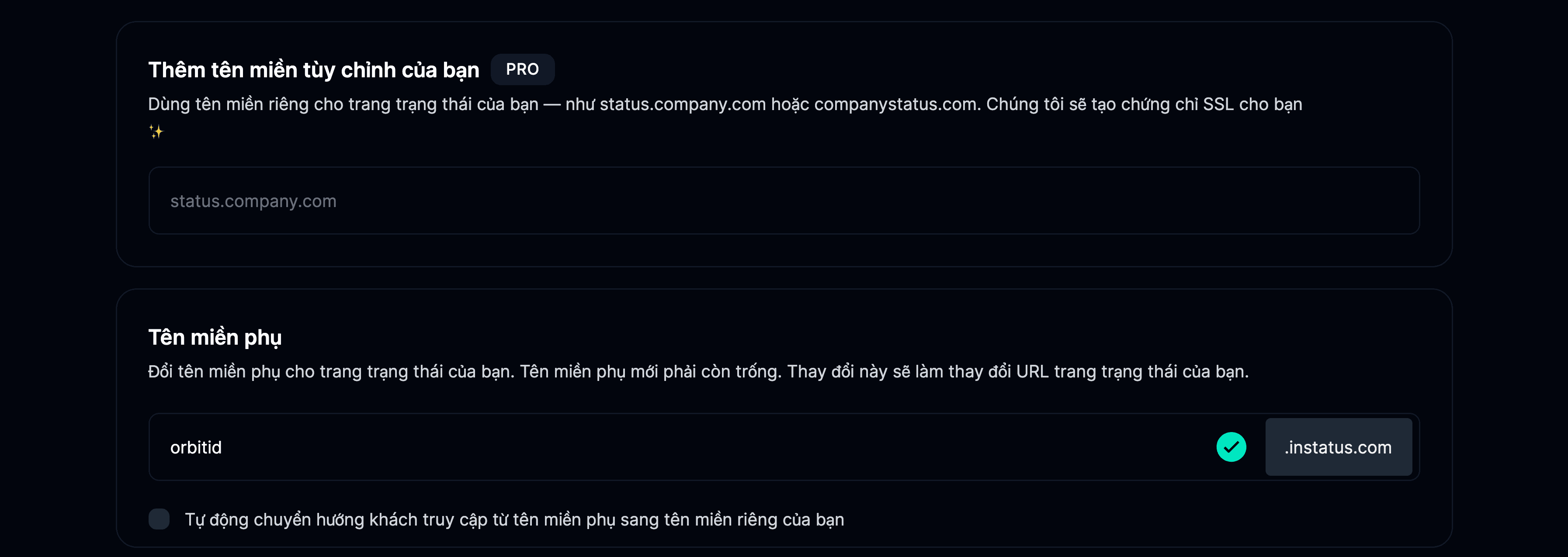 Tab Domains trong trang cài đặt