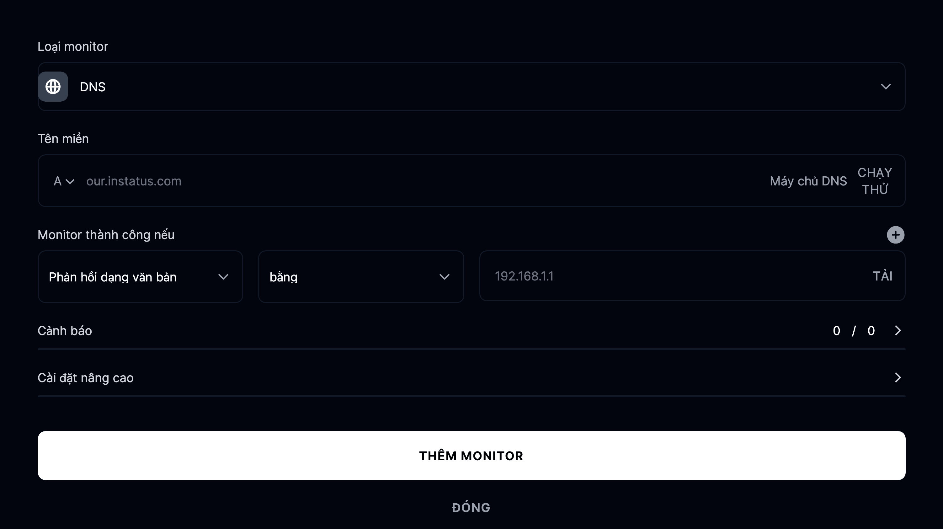 Thêm monitor DNS