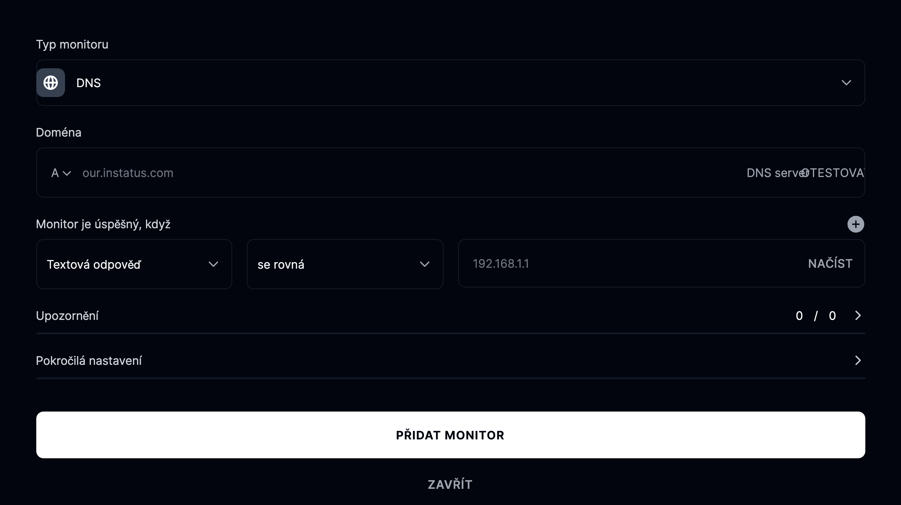 Přidat monitor DNS