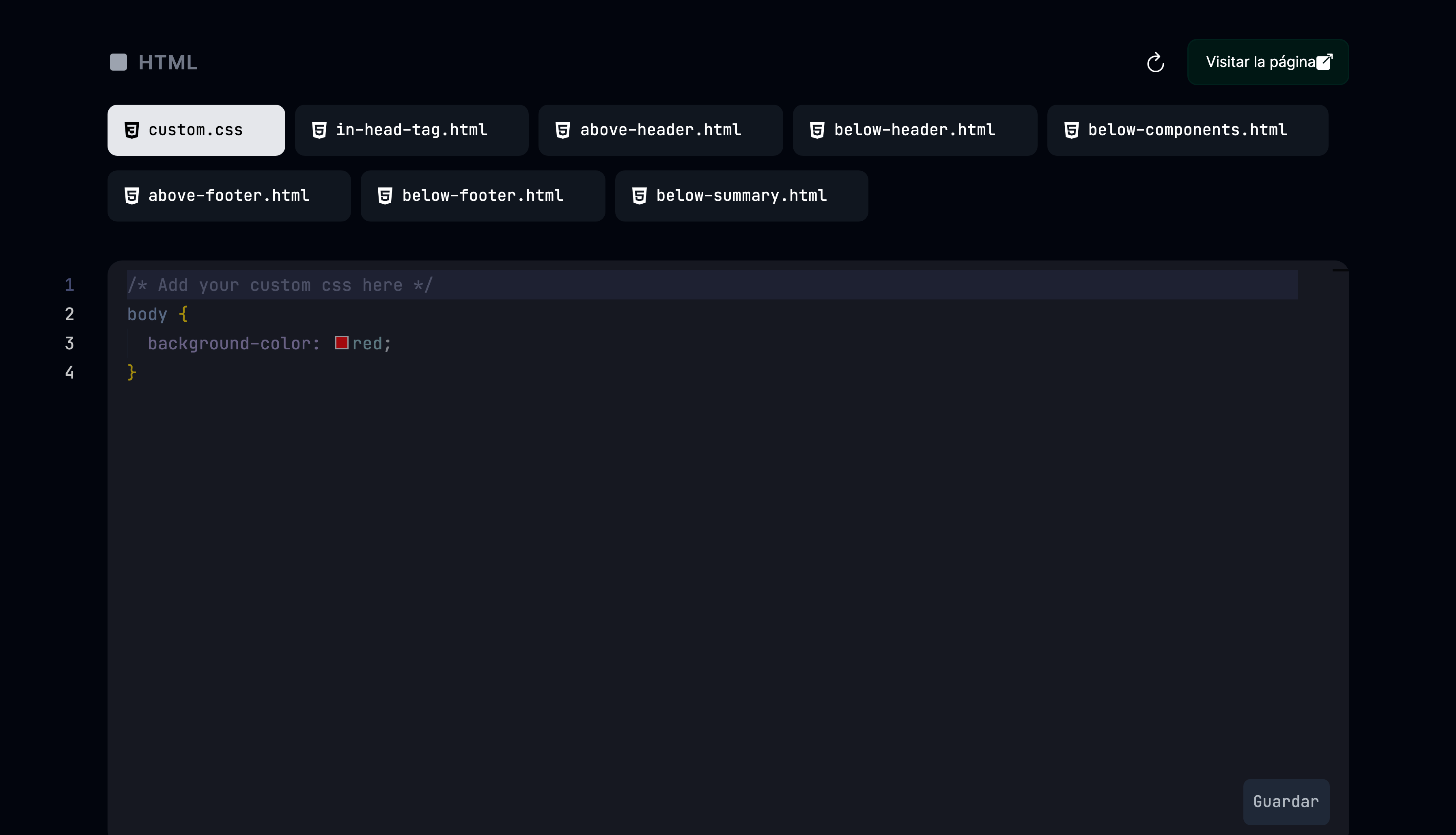 Configuración de HTML personalizado