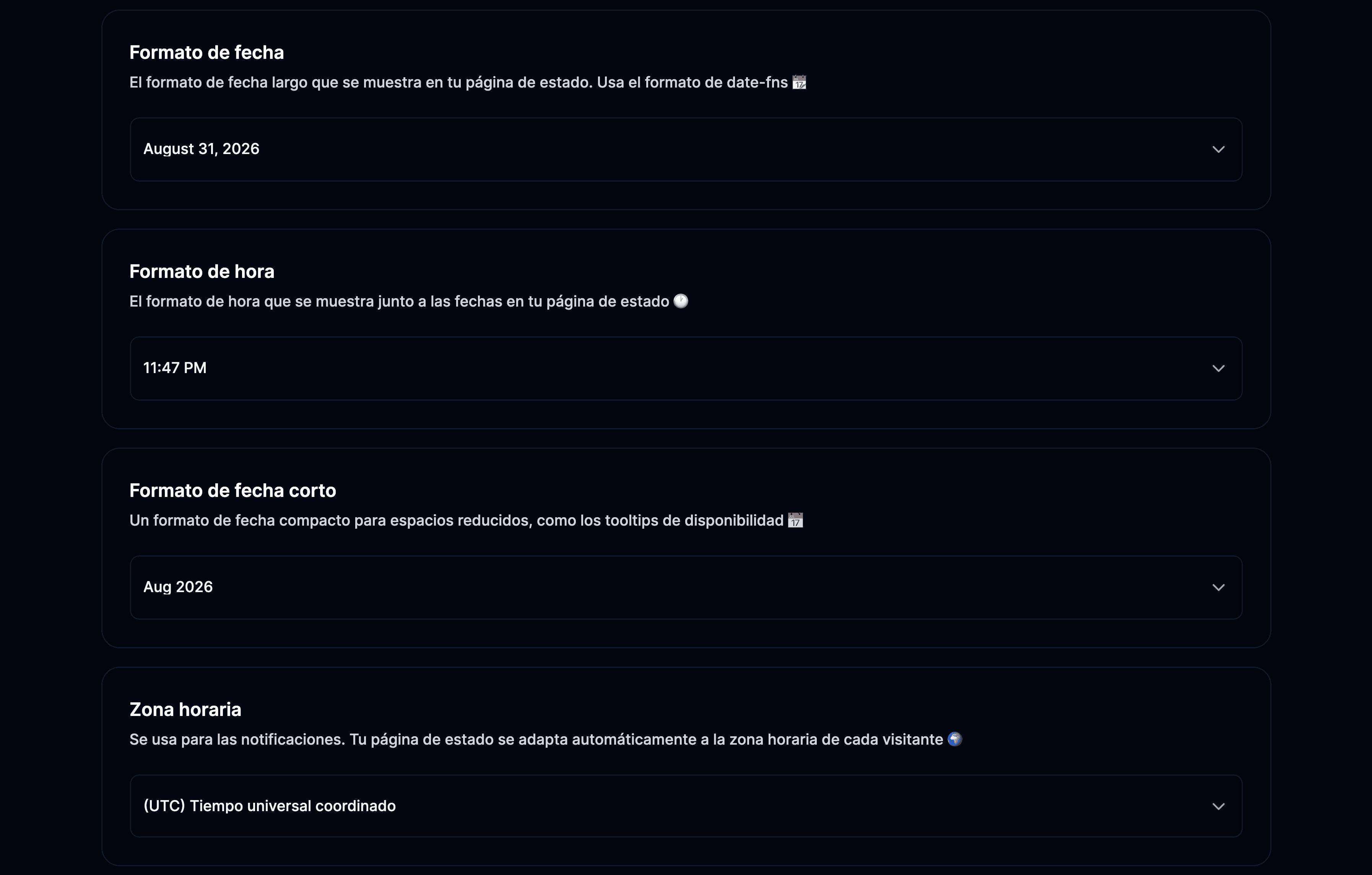 Configuración del formato de fecha y hora