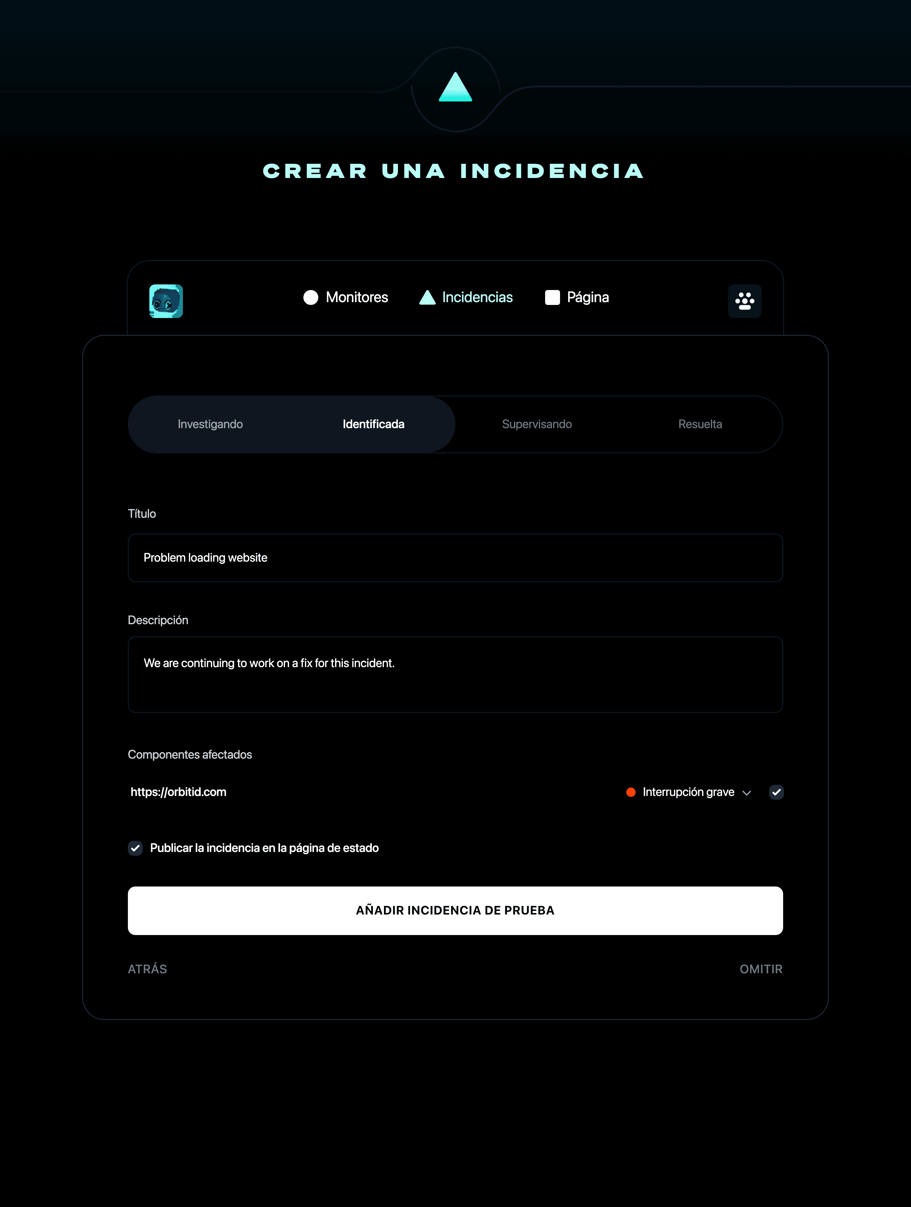 Crear una incidencia