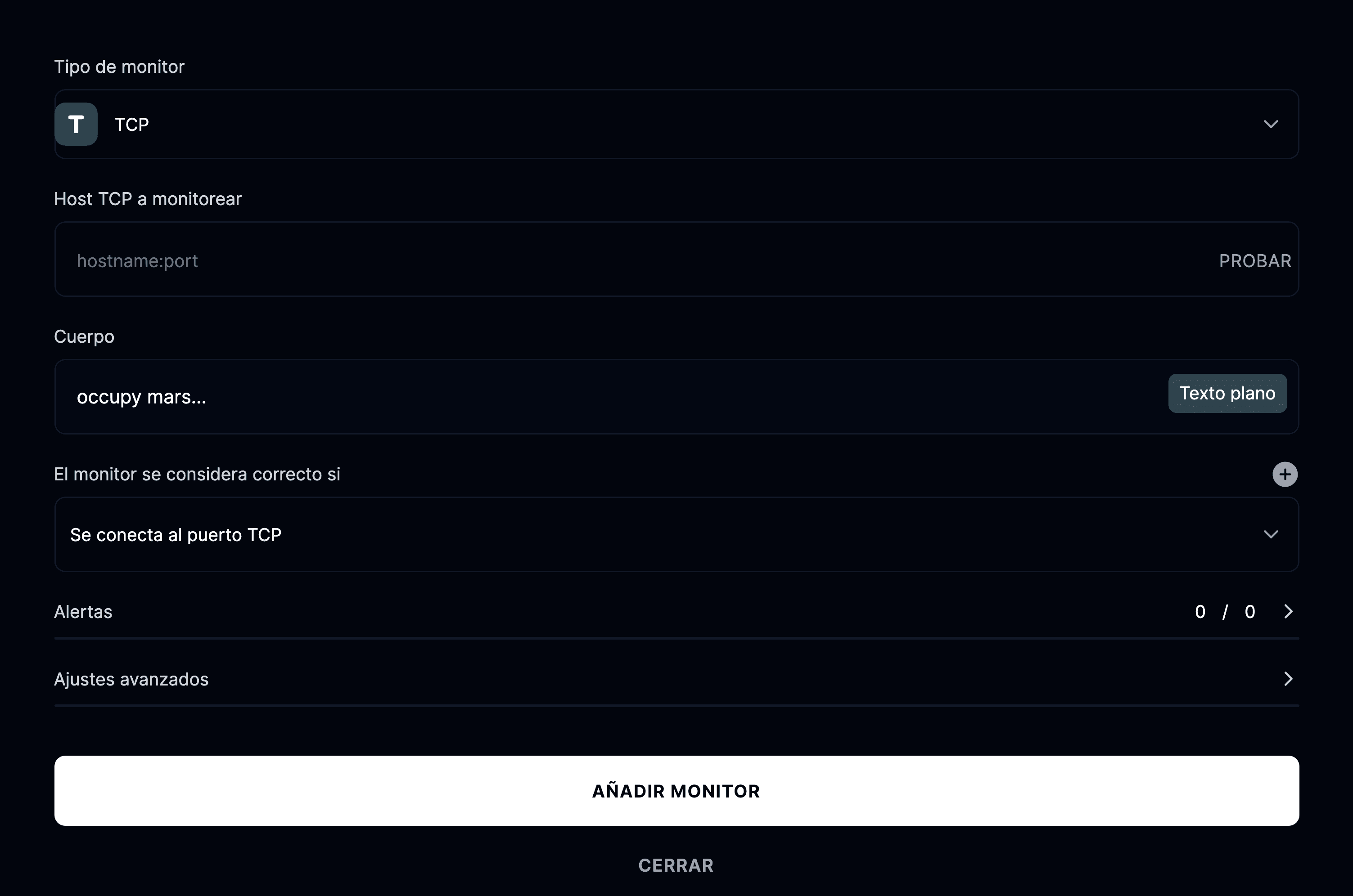 Añadir monitor TCP