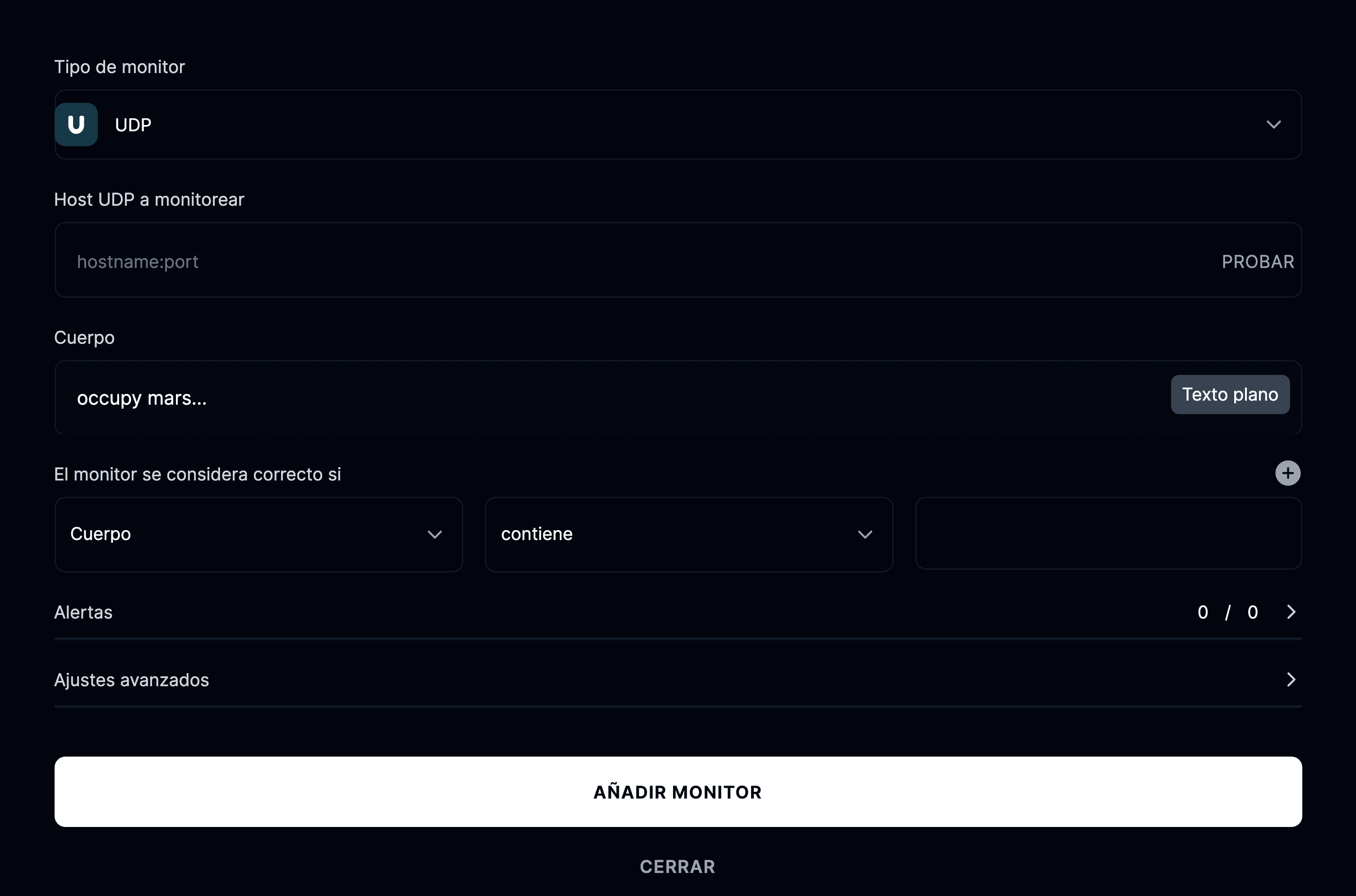 Añadir monitor UDP