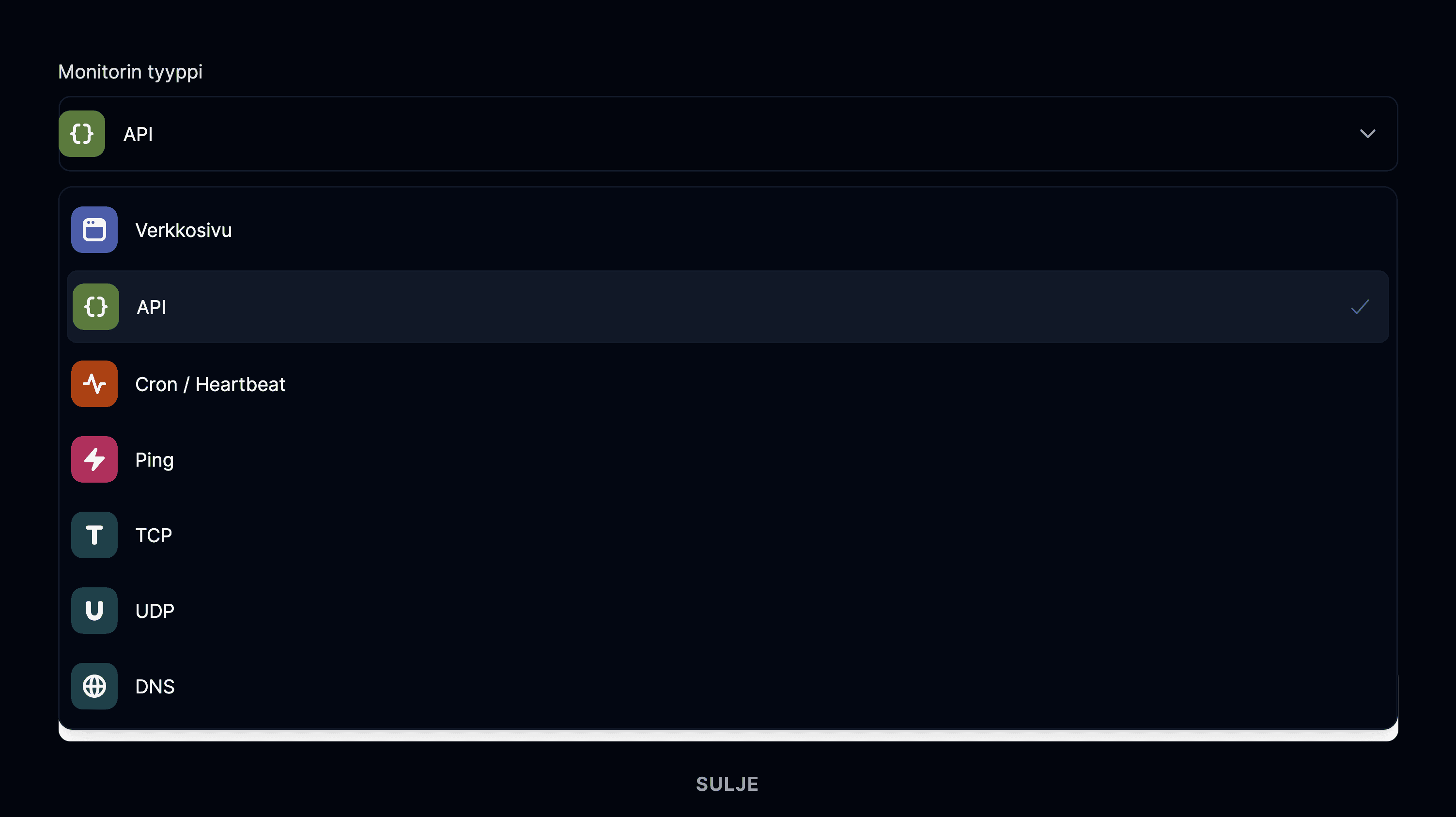 API-monitorin tyyppi