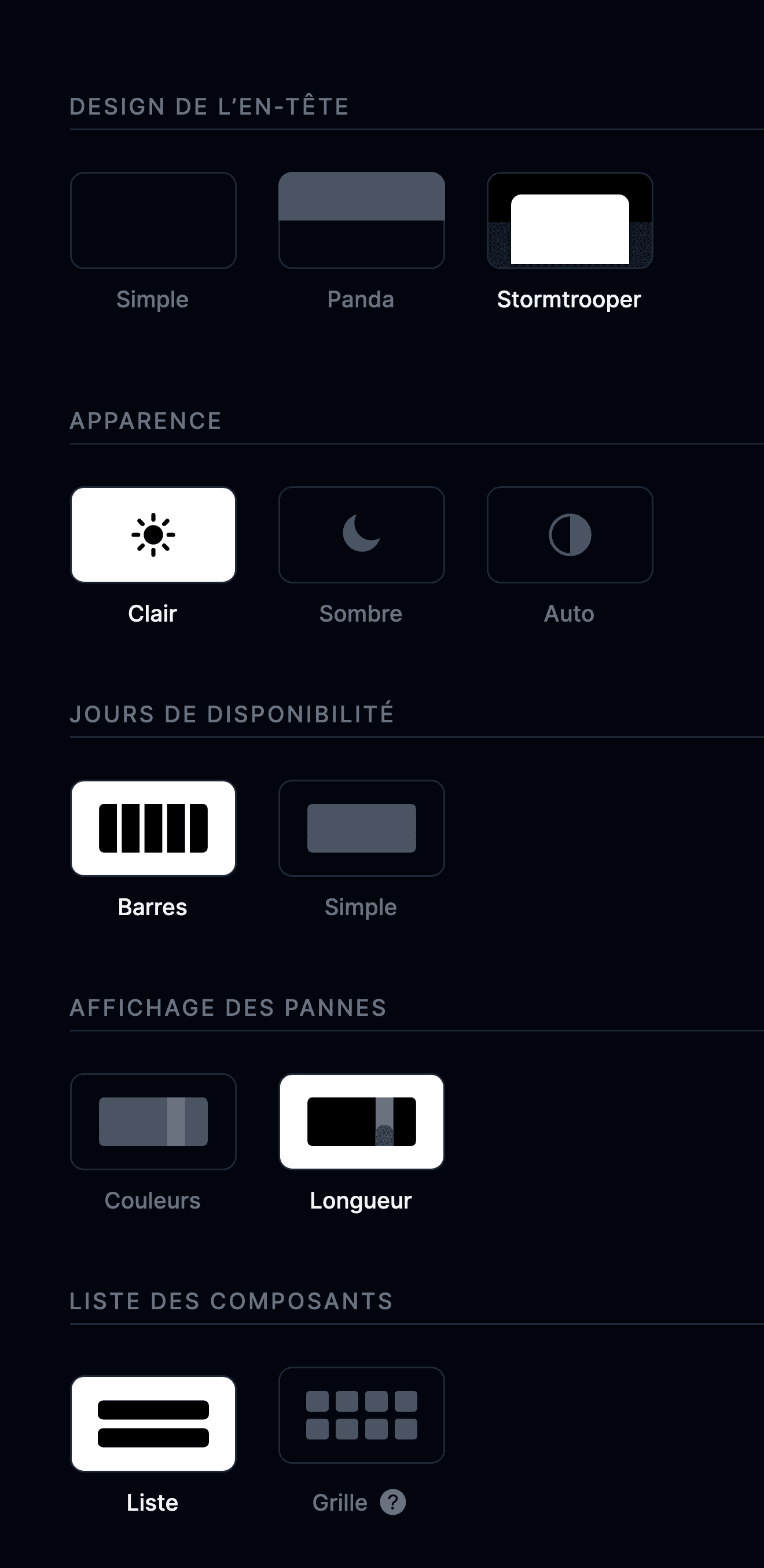 Paramètres de design