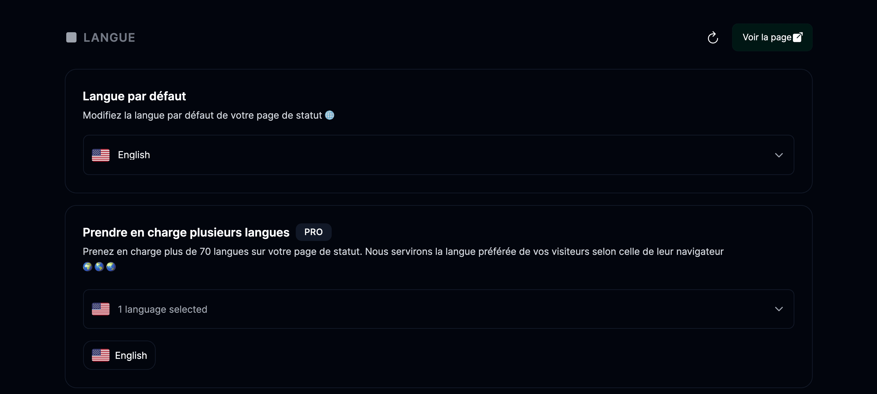 Paramètres de langue