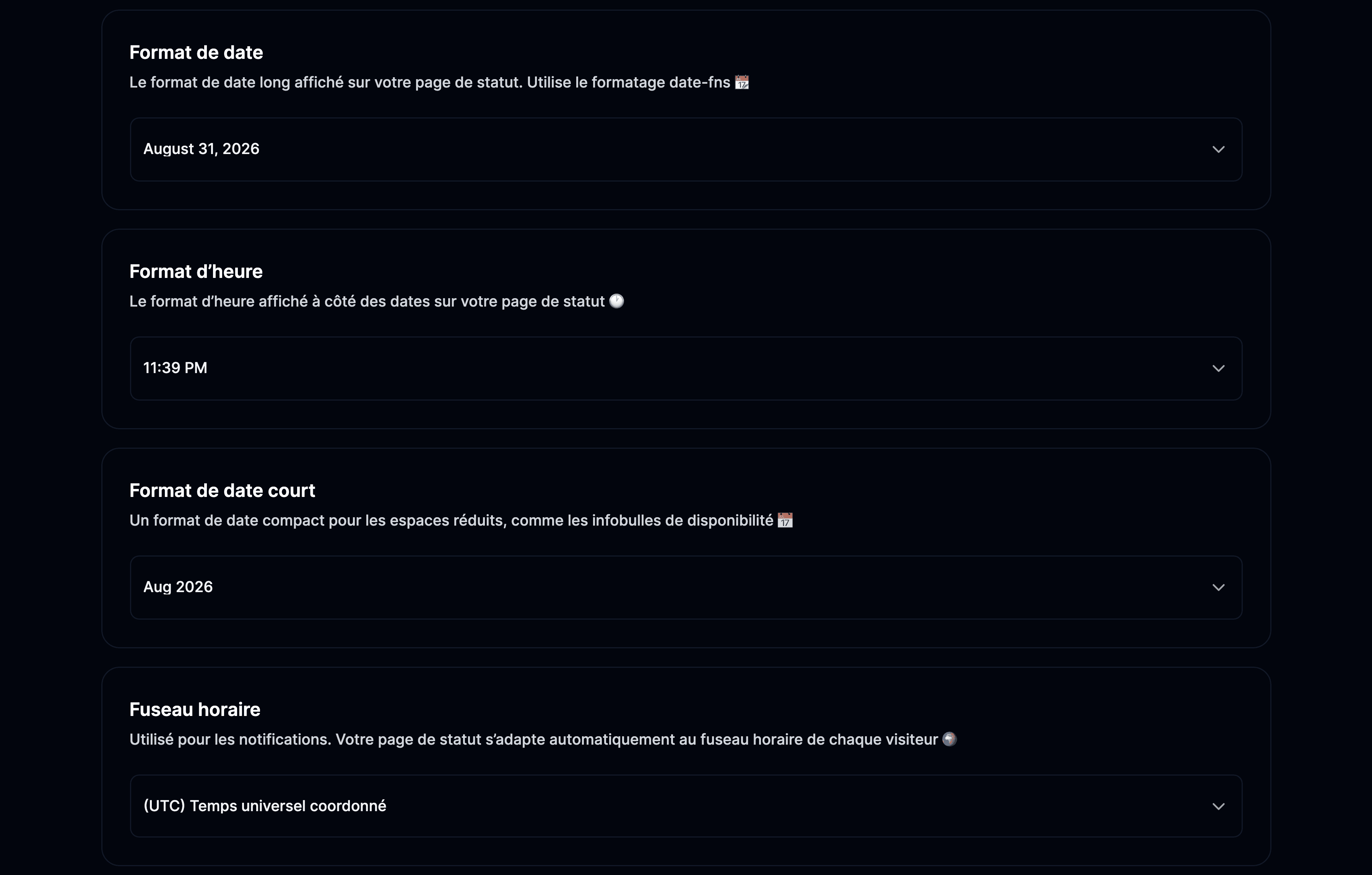 Paramètres du format de date et d’heure
