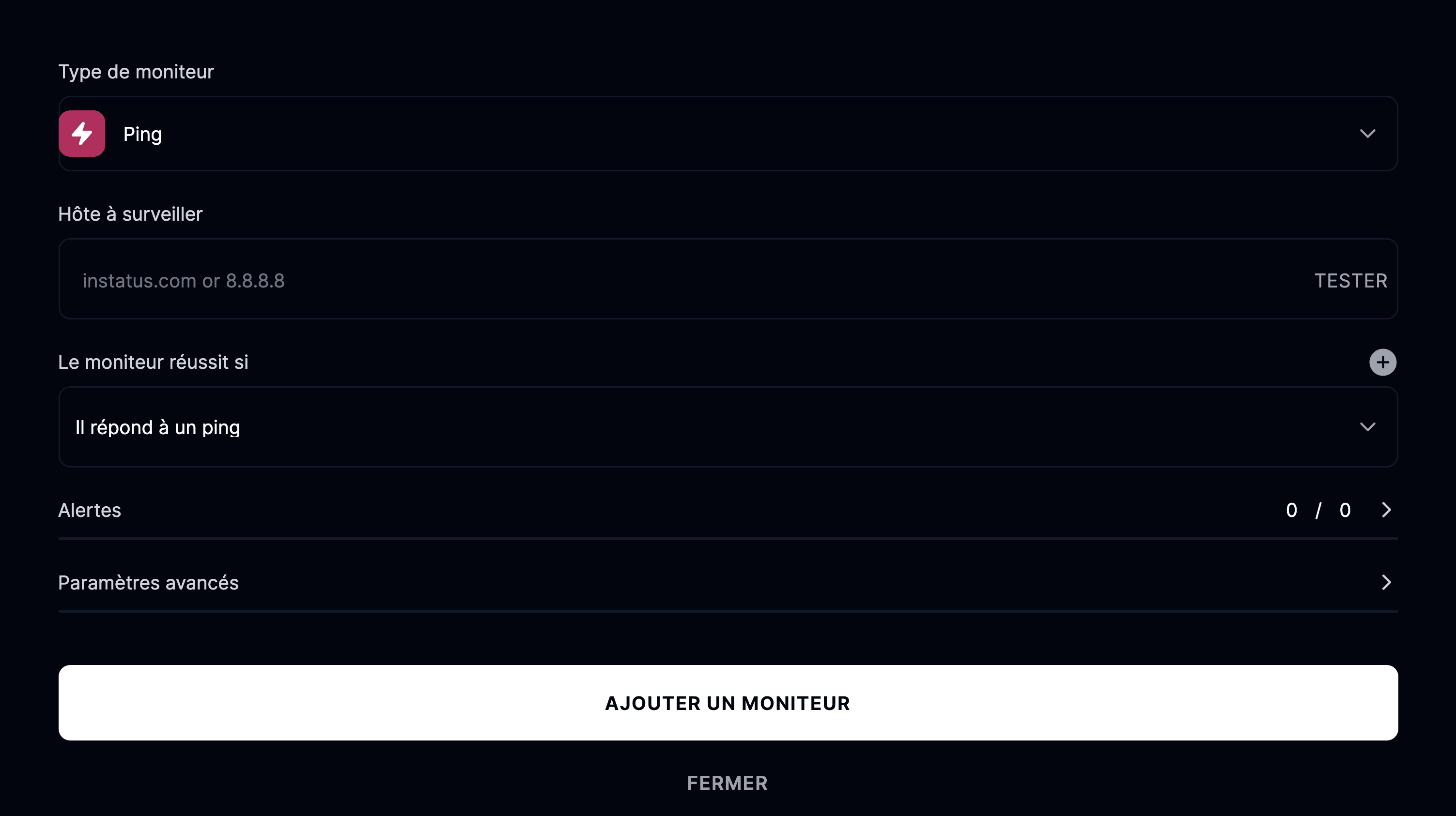 Ajouter un moniteur ping