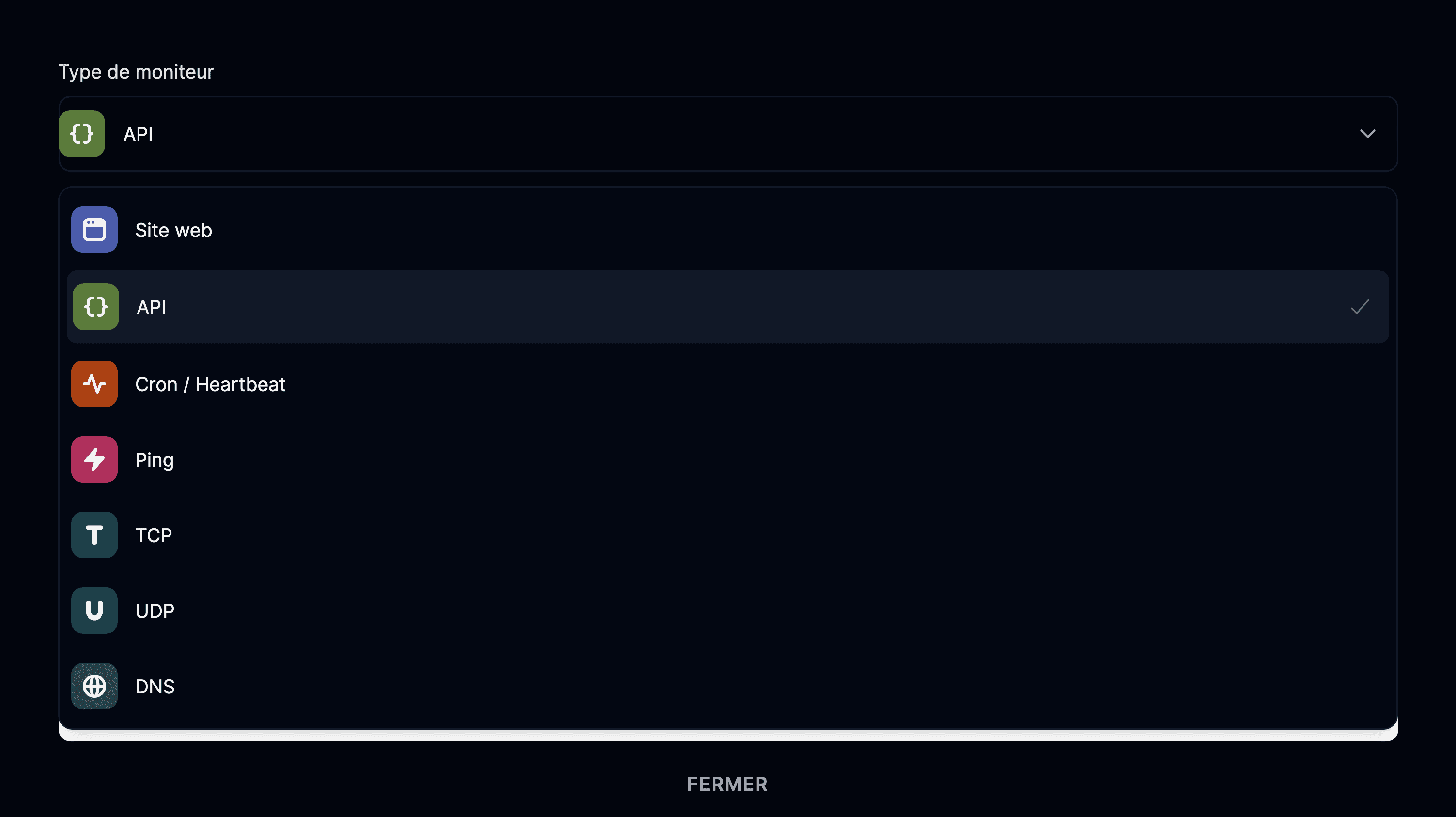 Type de moniteur API