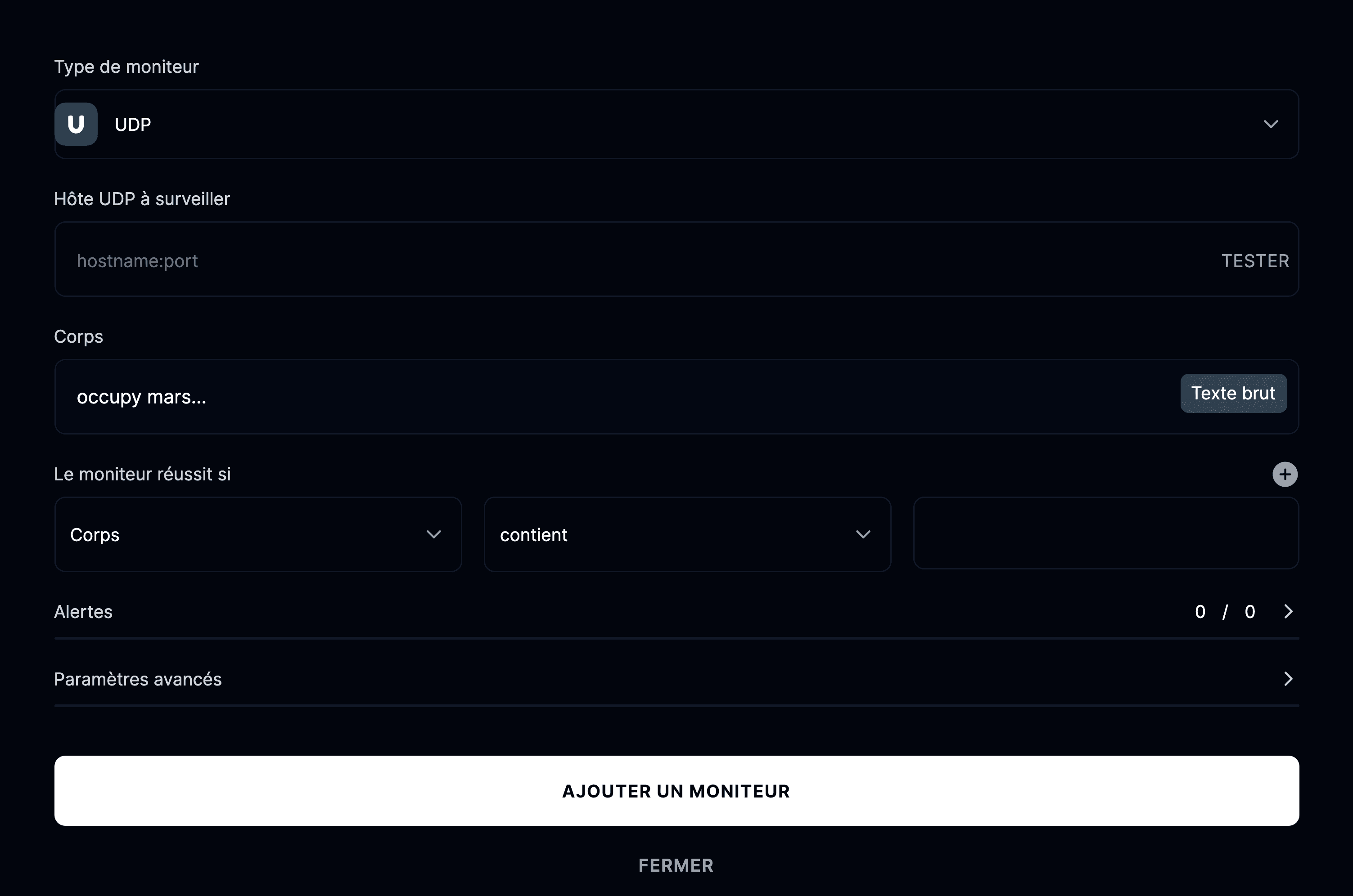 Ajouter un moniteur UDP