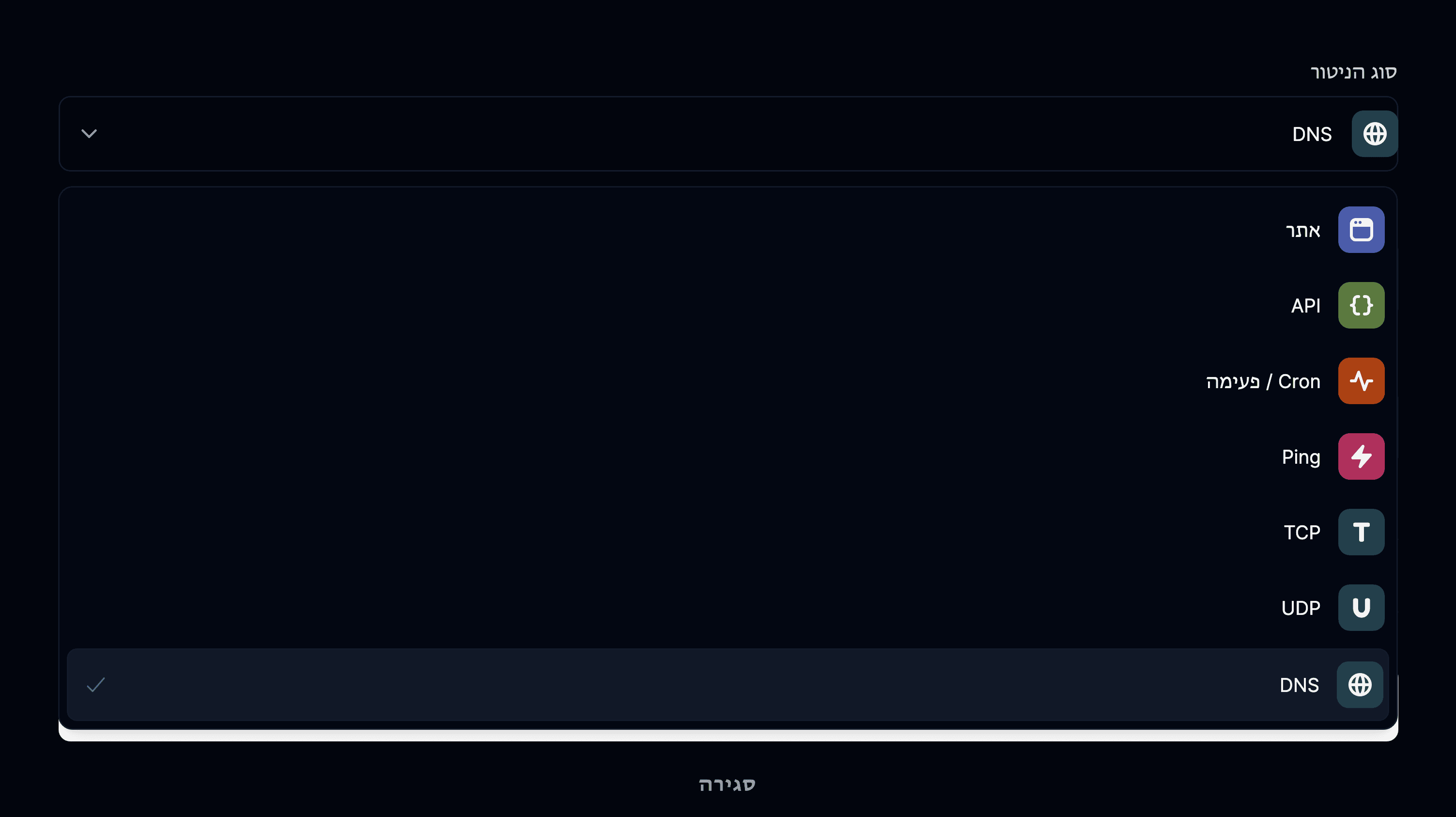 ניטור מסוג DNS נבחר