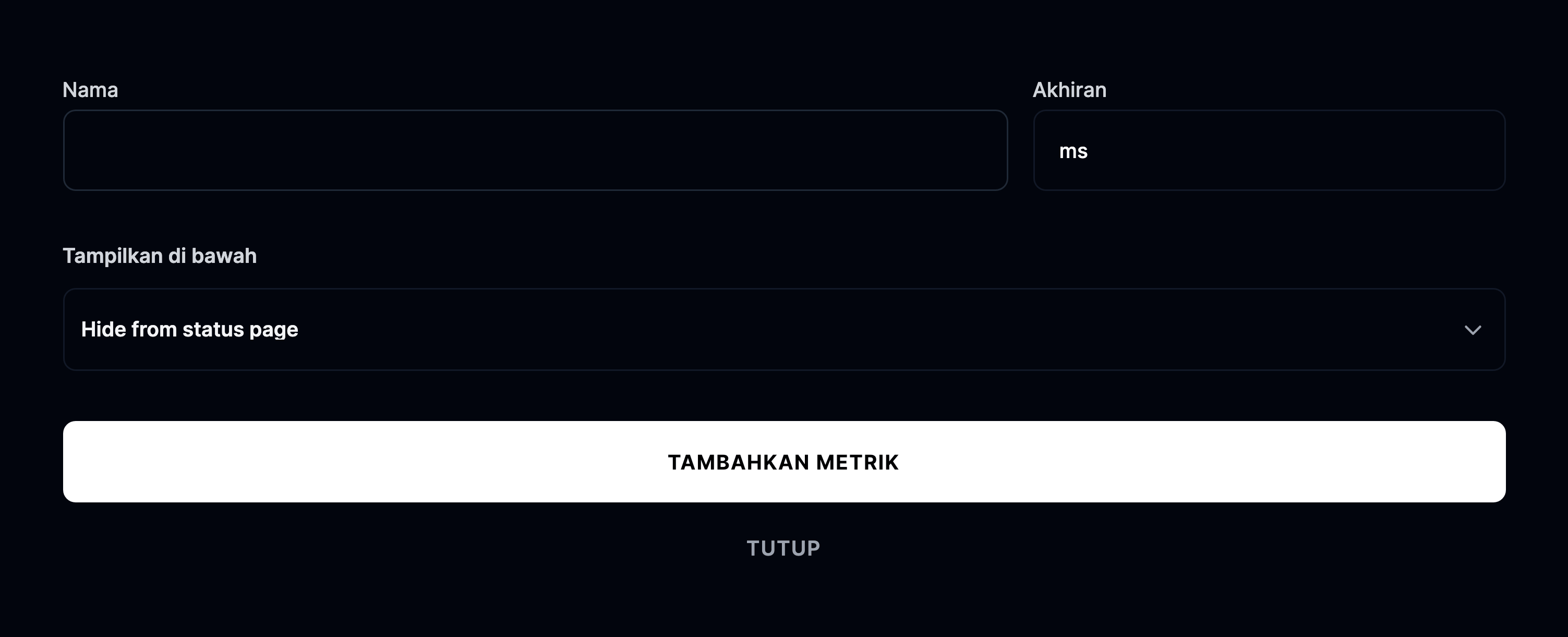 Formulir tambah metrik