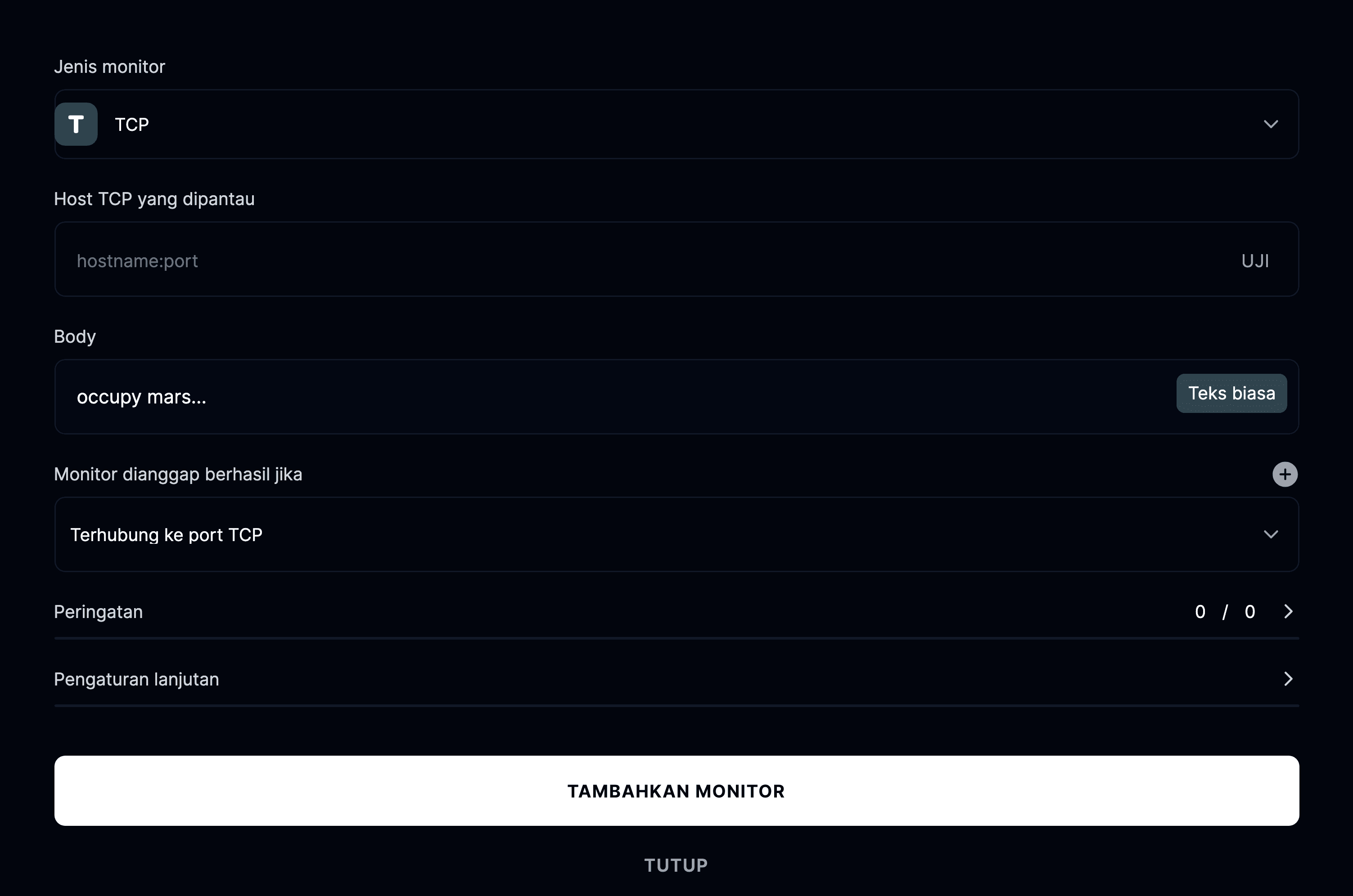Tambahkan monitor TCP