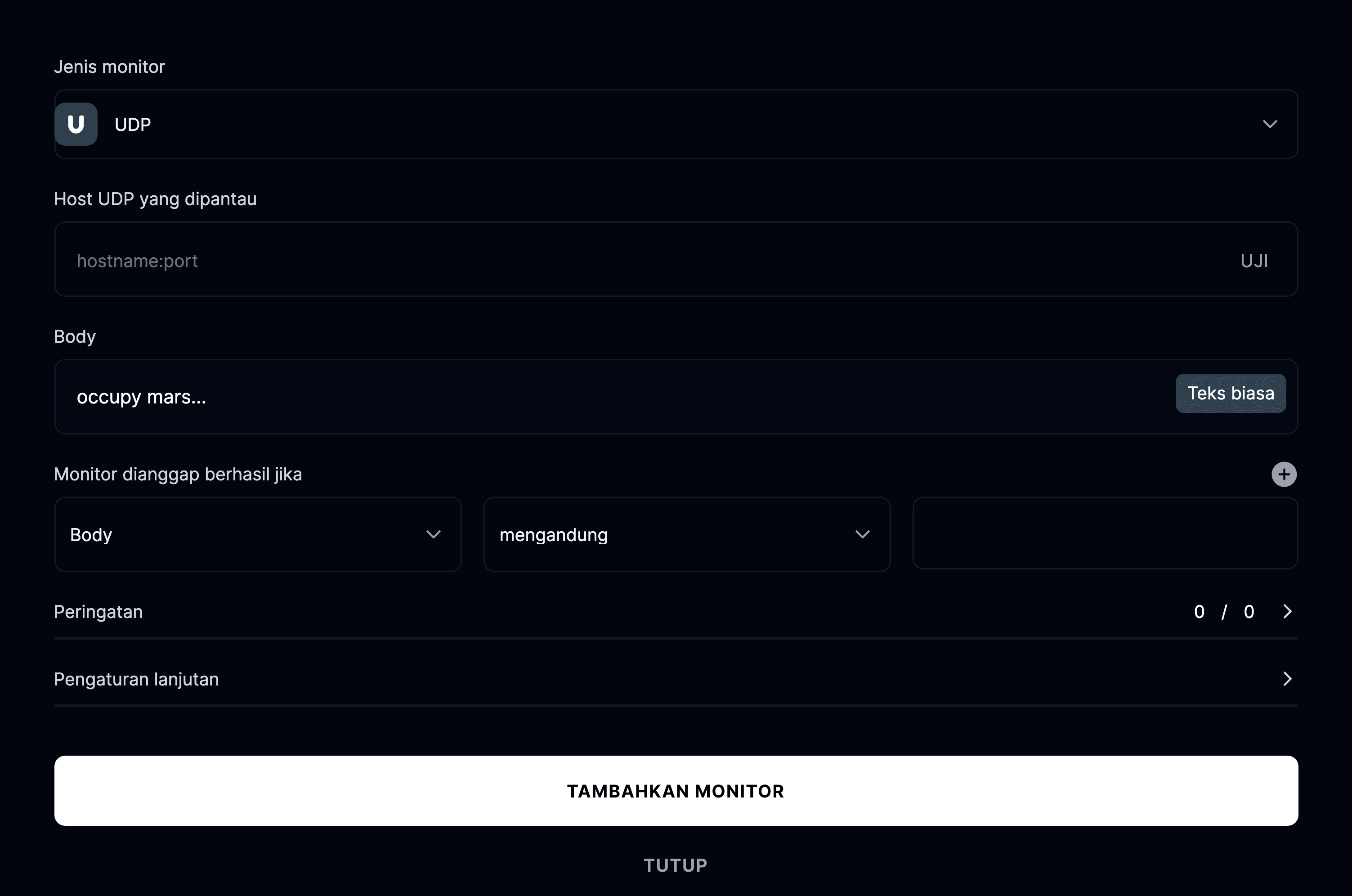 Tambahkan monitor UDP