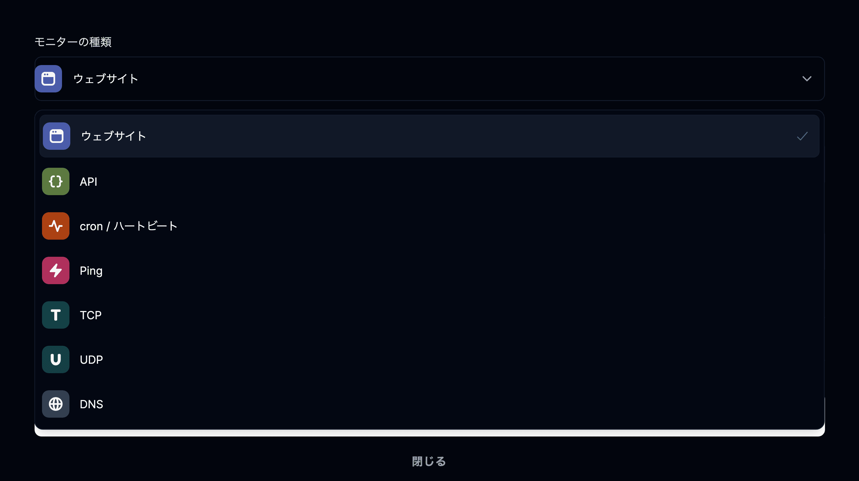 ウェブサイトのモニターの種類