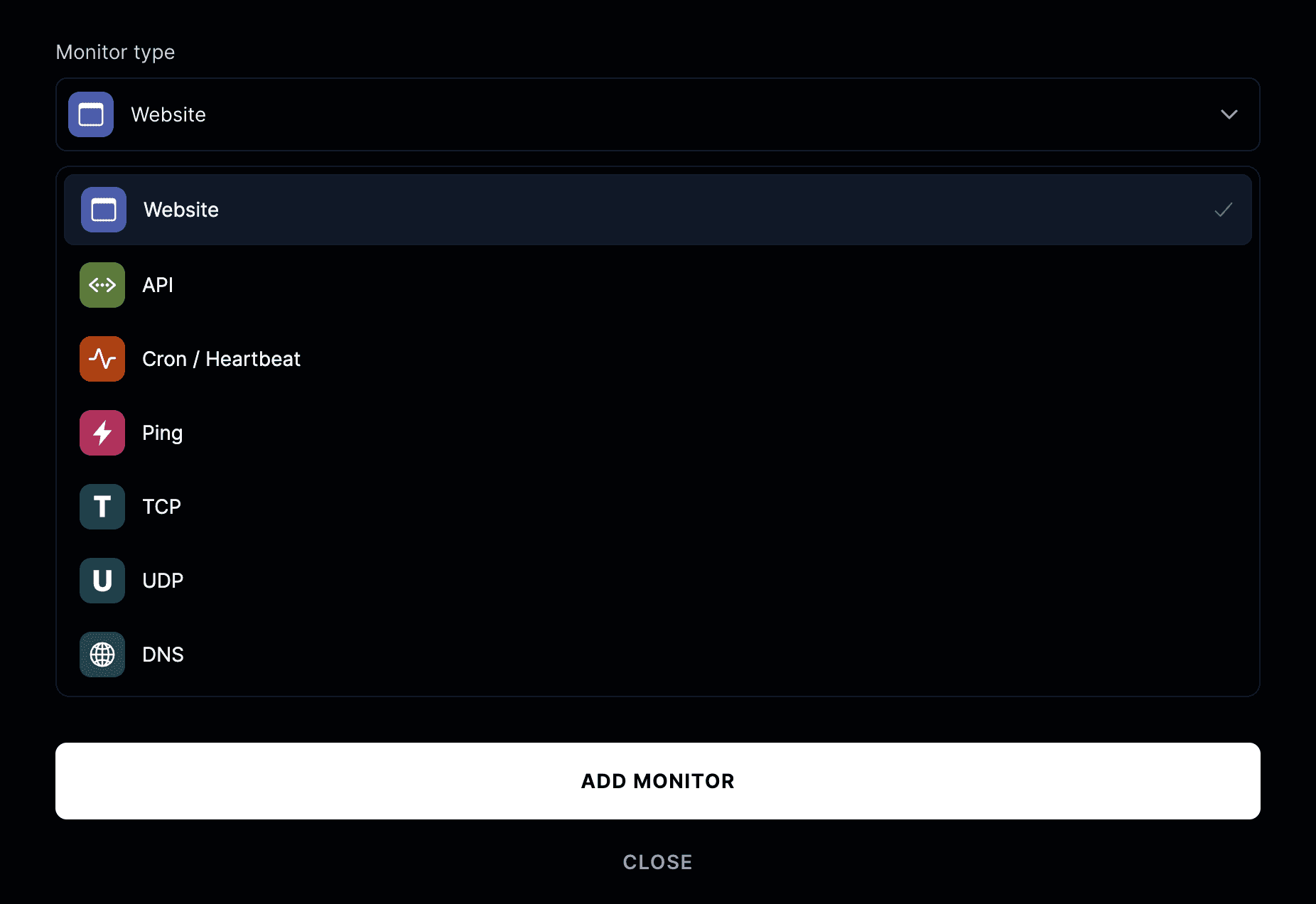 Website monitor type