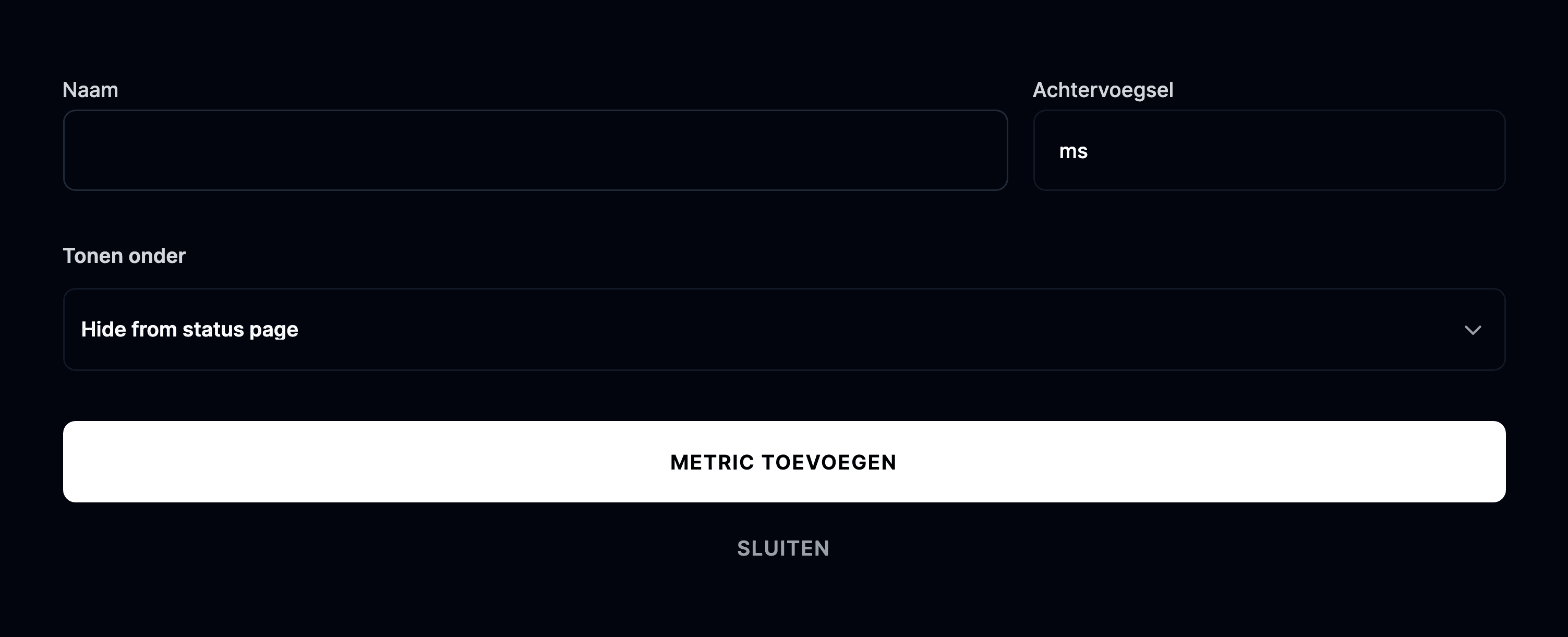 Formulier om een metric toe te voegen