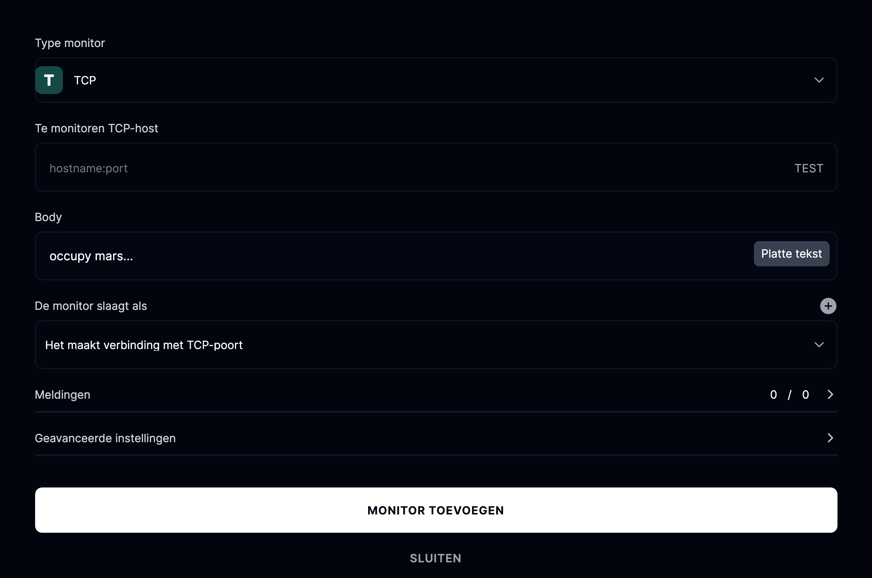 TCP-monitor toevoegen