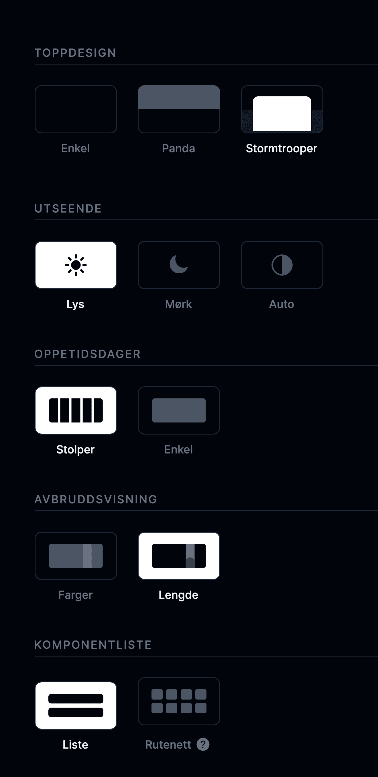 Designinnstillinger