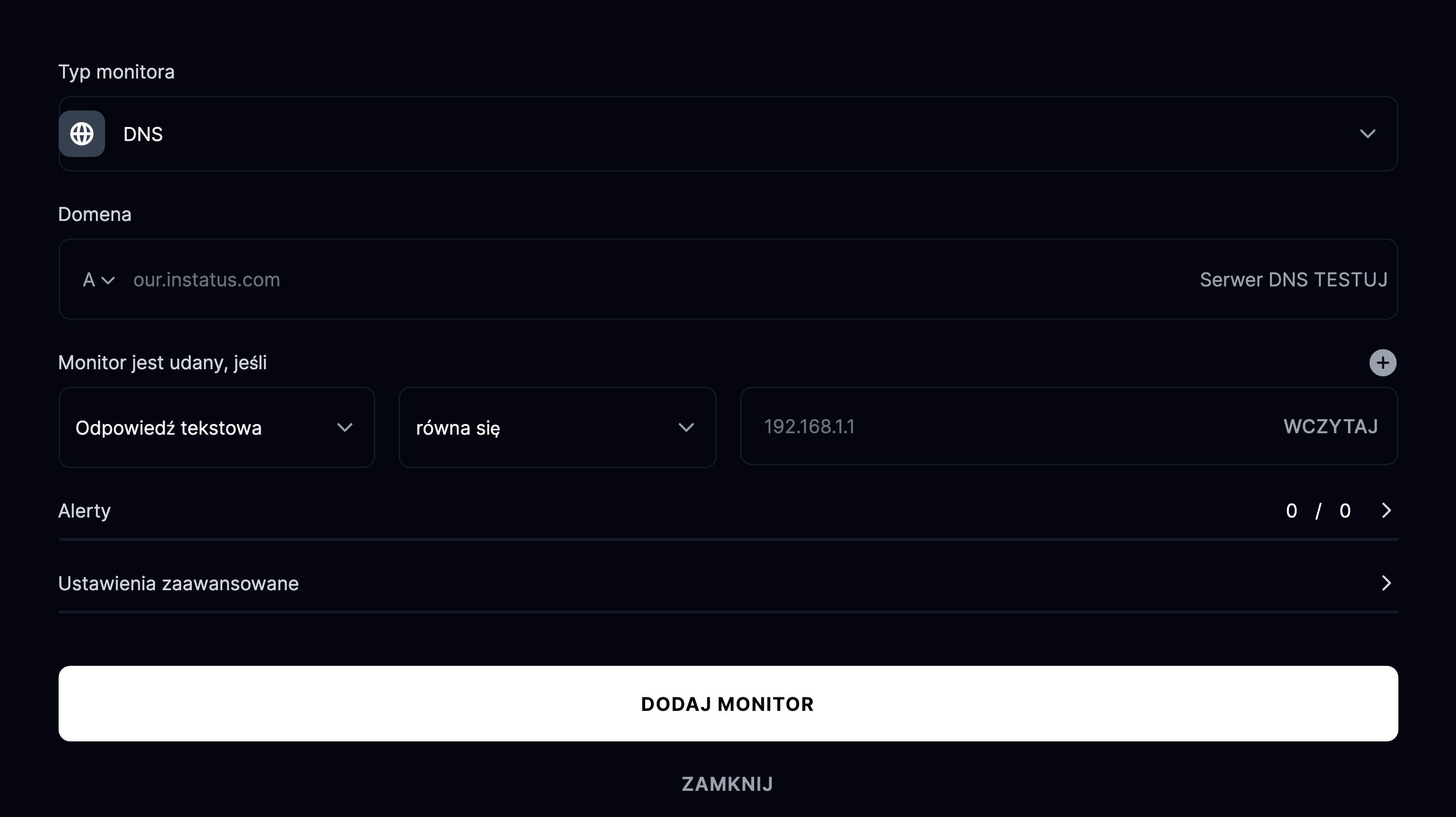 Dodaj monitor DNS