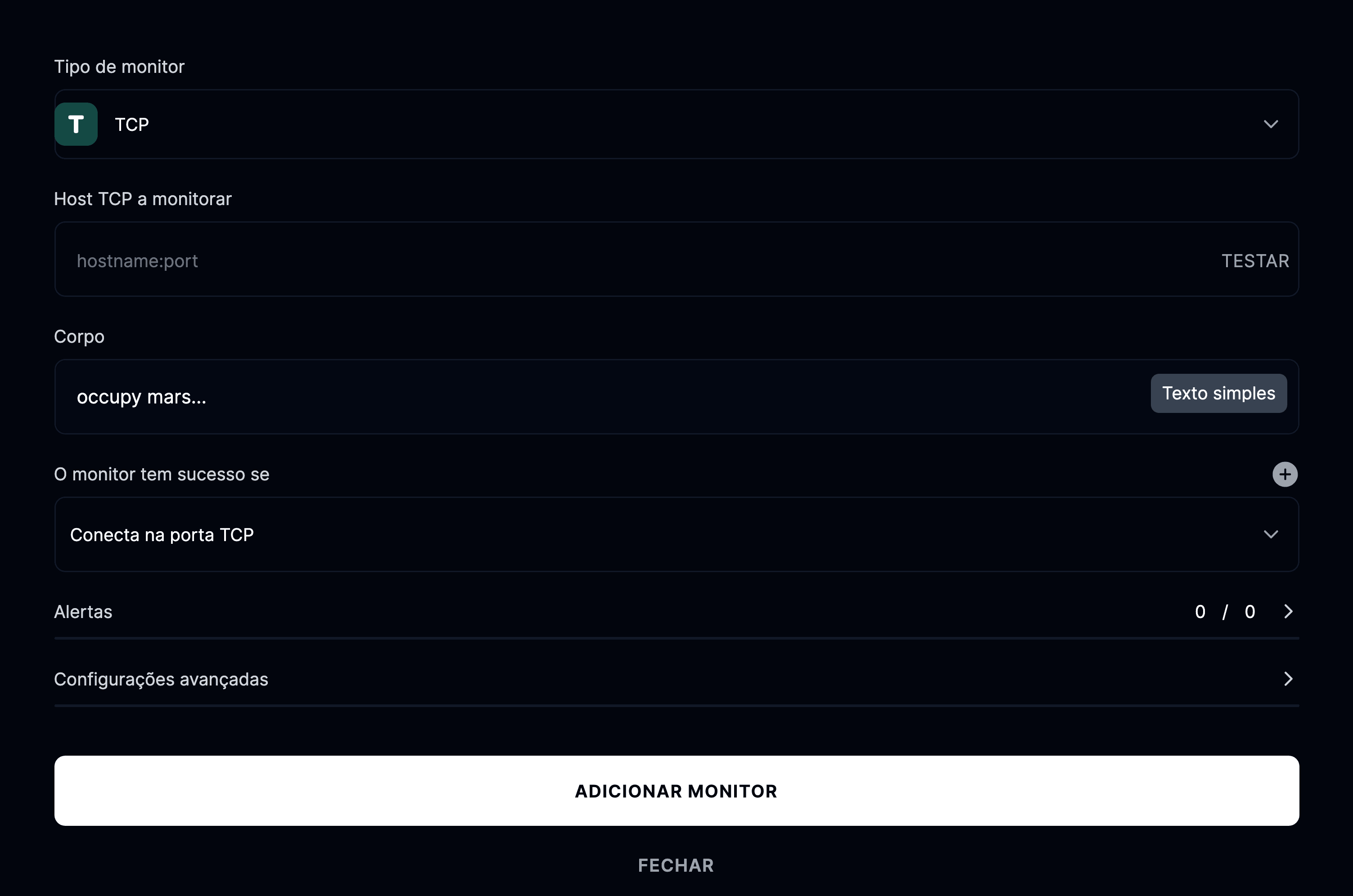 Adicionar monitor TCP
